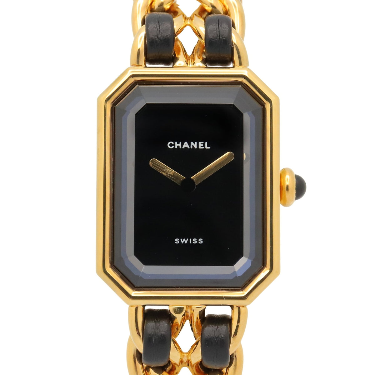 Chanel CHANEL Première S Watch, Gold Plated (GP), Leather Strap, Women's, Black, H0001 — Very Good