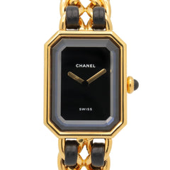 Chanel CHANEL Première S Watch, Gold Plated (GP), Leather Strap, Women's, Black, H0001 — Very Good