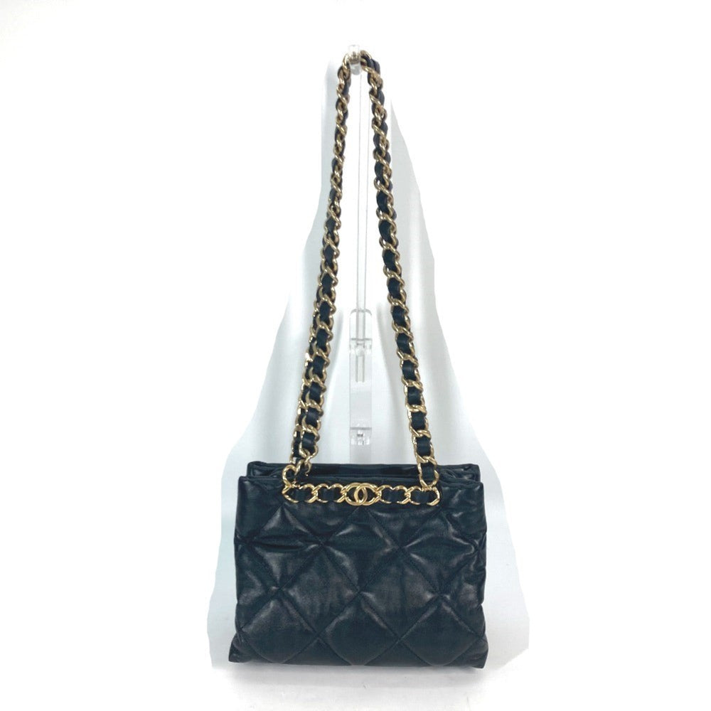 CHANEL AS3502 Chain Bag Quilted Matelasse Small Shopping CC Coco Mark Shoulder Lambskin Women's Black — Like New