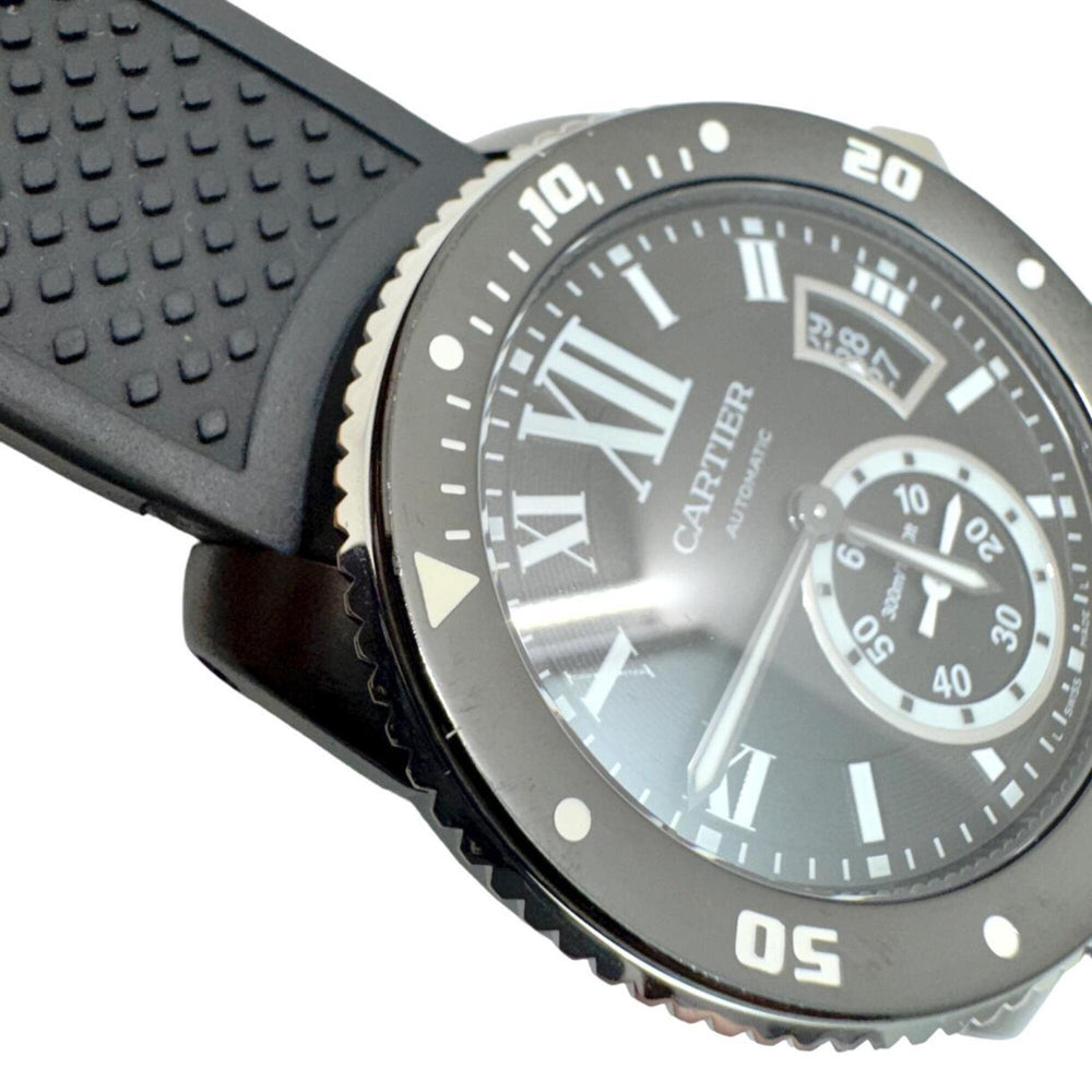 CARTIER Calibre de Cartier Carbon Diver Date WSCA0006 Watch, Stainless Steel, Rubber Strap, Automatic, Black, Men's — Very Good