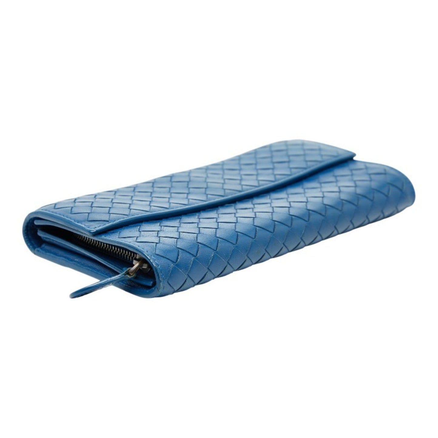 Bottega Veneta Intrecciato Long Wallet Blue Leather Women's BOTTEGAVENETA