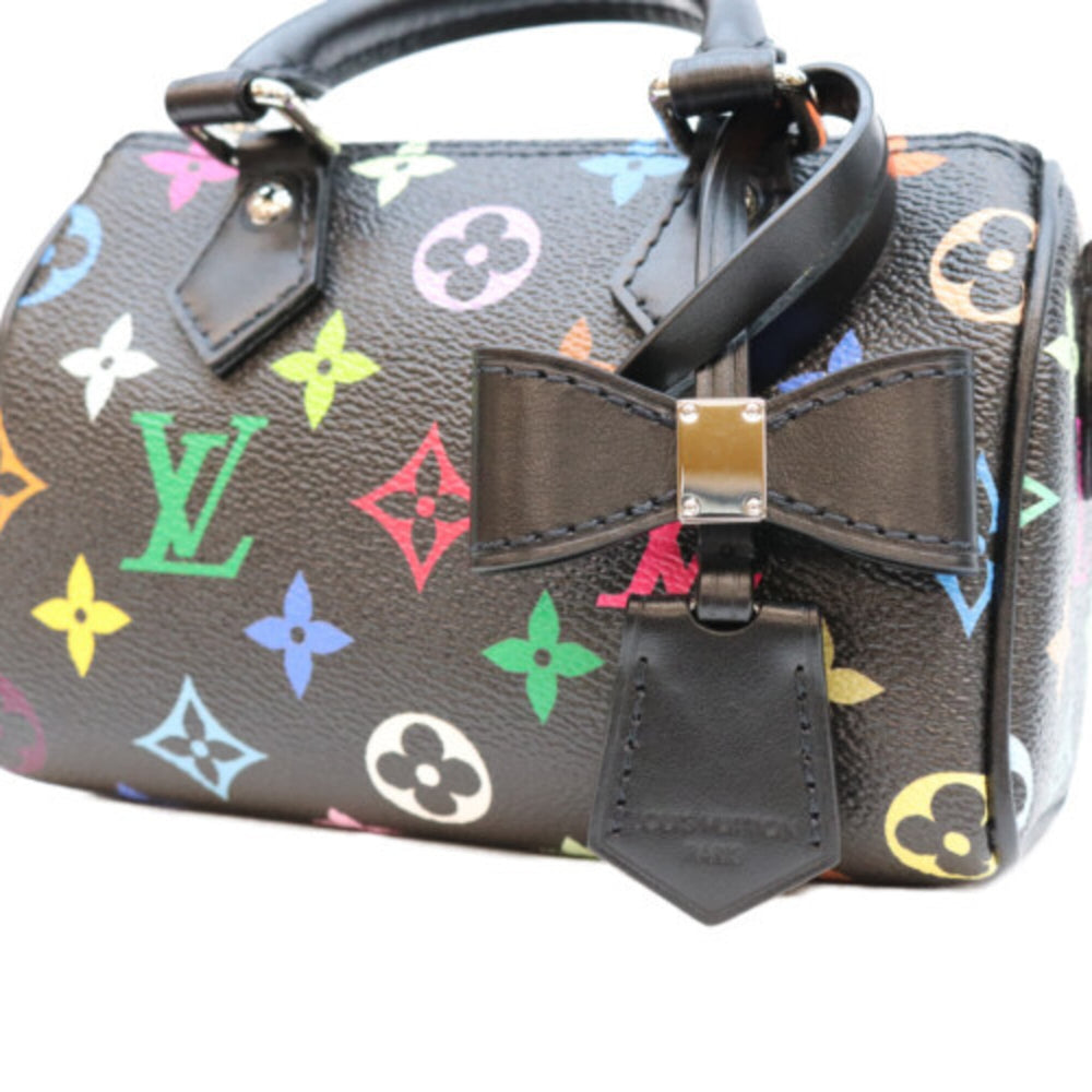 LOUIS VUITTON x Takashi Murakami M13406 Multicolor Noir Nano Speedy Boston Bag Black Silver Hardware Women's — Like New