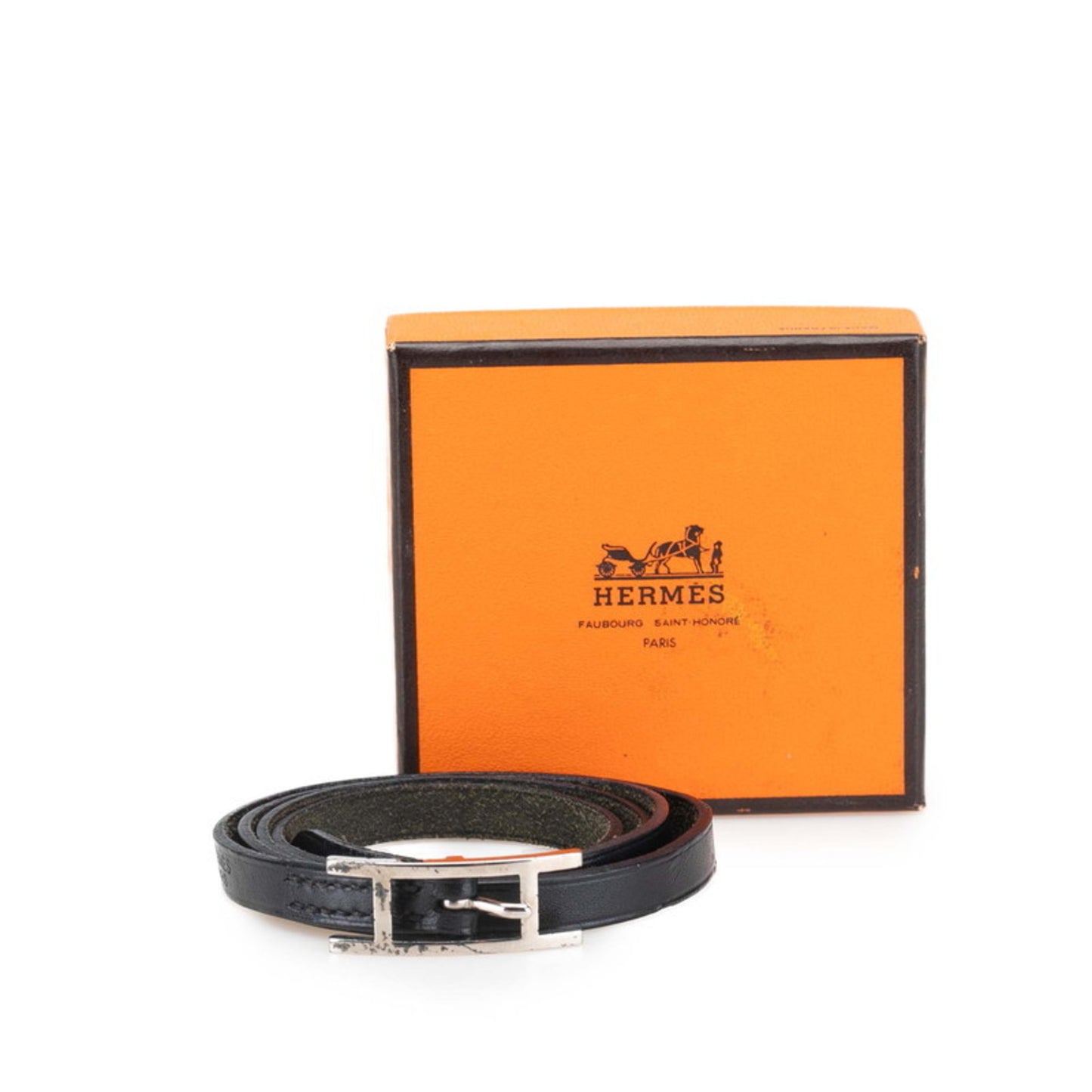 Hermes Api 3 Long Bracelet Choker in Black and Silver Leather for Women