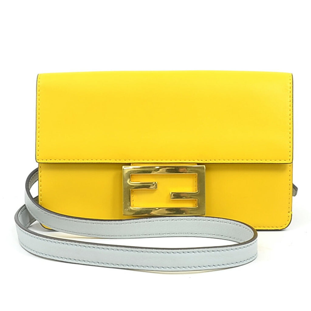 FENDI Flat Baguette Shoulder Bag in Yellow and Light Gray Leather, Women's, 8BS039-AAIW (h31756a)