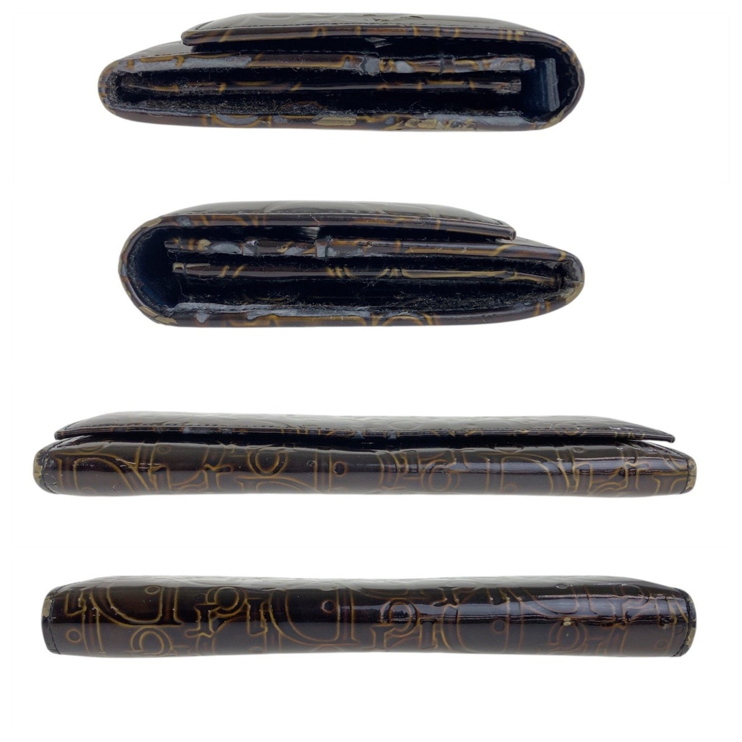 Christian Dior Trotter Brown Patent Leather Long Wallet with Silver Hardware, Women's, 506257