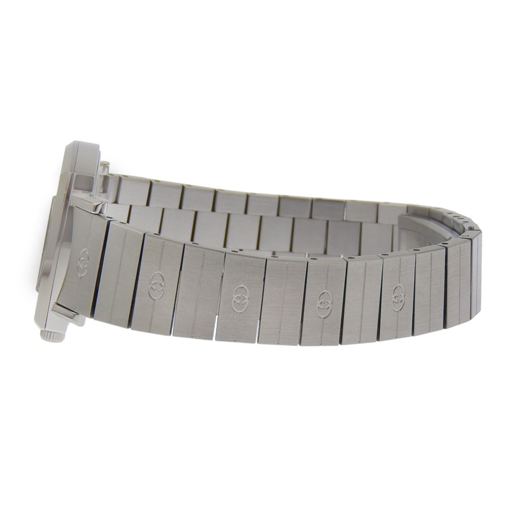 Gucci Grip Watch, Interlocking G, 157.5mm, Stainless Steel, Quartz Movement, Analog Display, White Dial, Women's — Very Good