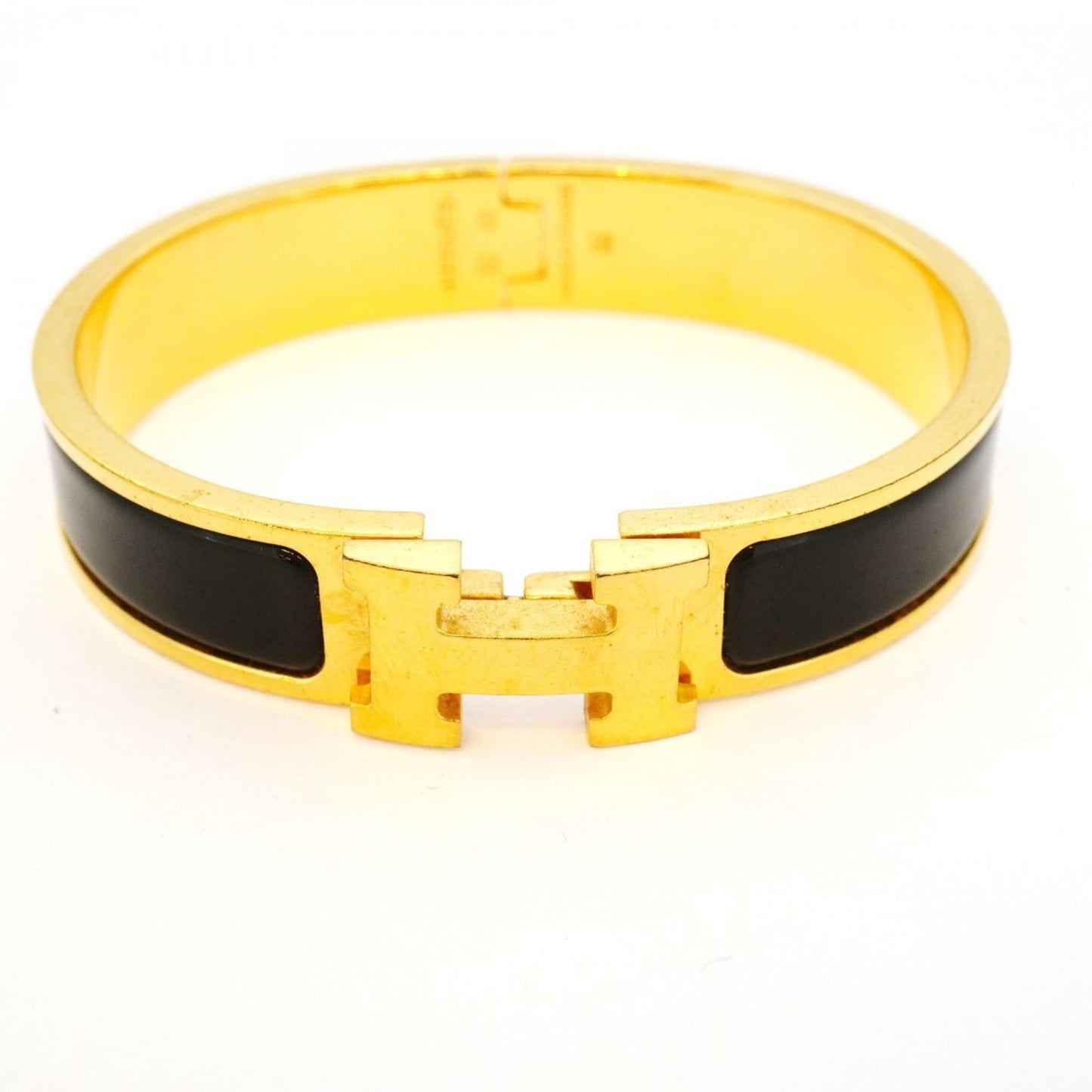 Hermes Click-Clack PM Bangle in GP-plated Gold and Black for Women