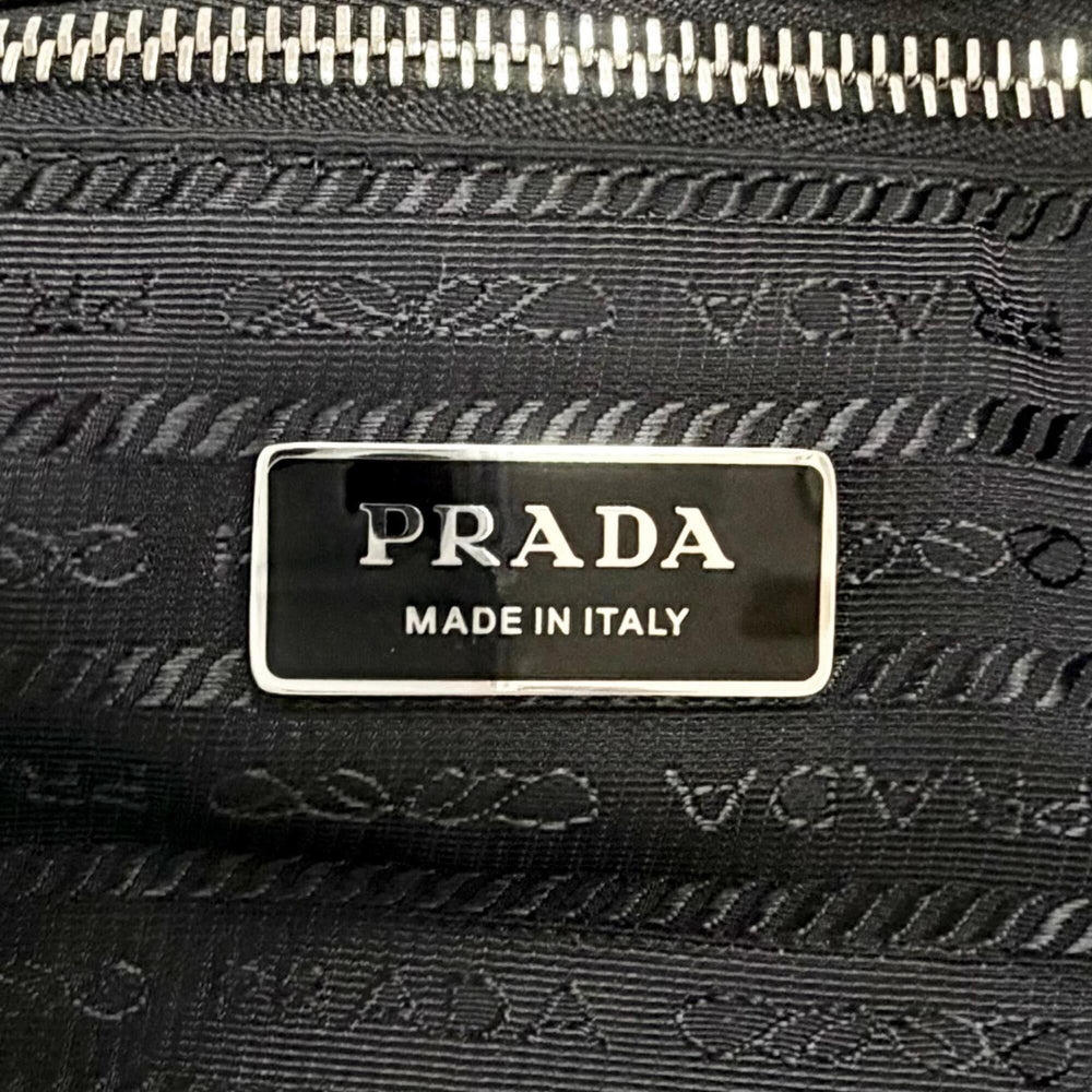 PRADA 1BG130 Terry Tote Bag, Triangle Logo, Large White/Black, Made in Italy, Women's, with Dust Bag — Like New