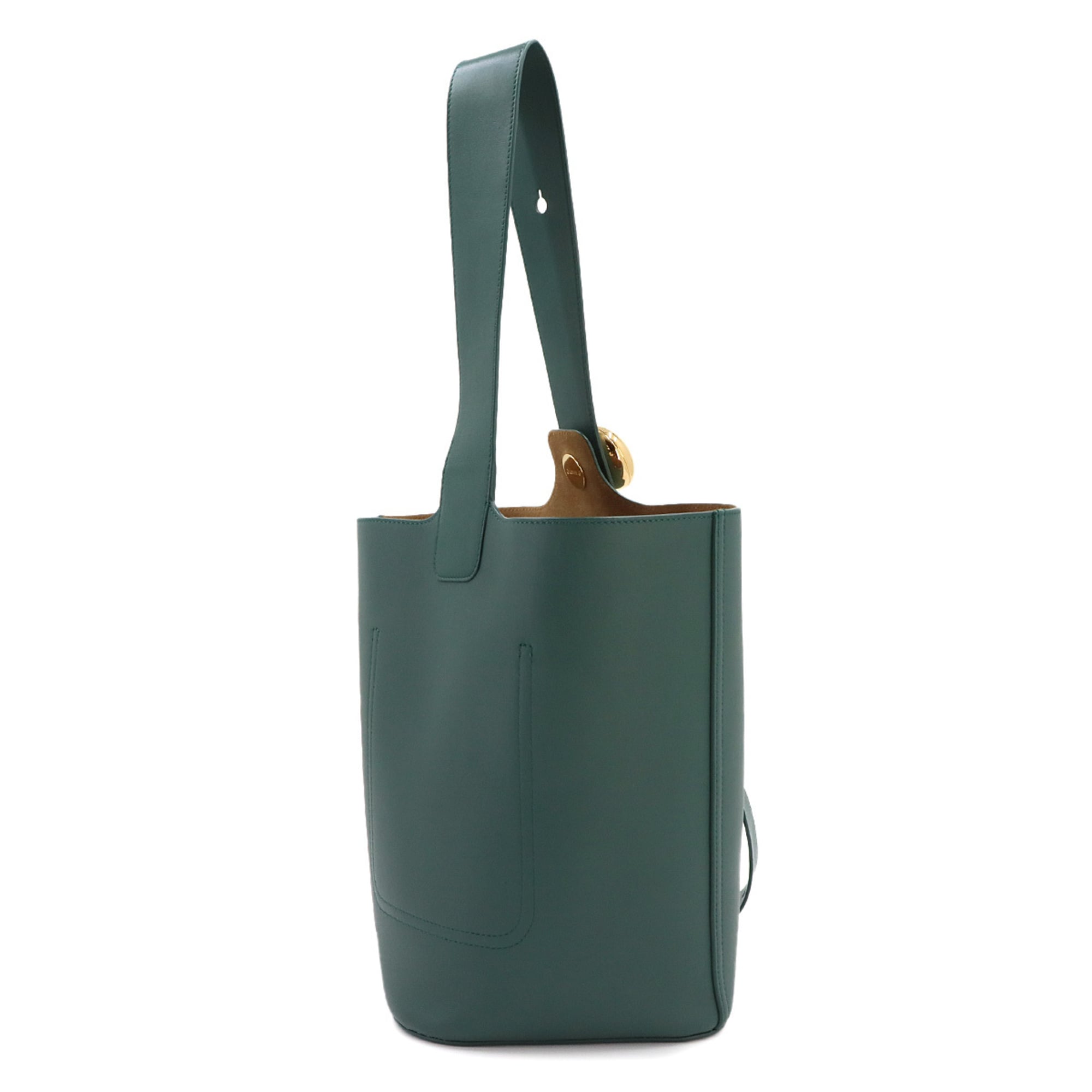 Loewe Pebble Bucket Bag Medium Shoulder Handbag Leather Green Gold Hardware — Like New