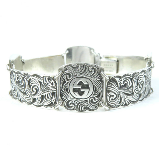 GUCCI Arabesque Interlocking G Bracelet, AG925 Silver, Size 17, Made in Italy, Weight 24.0g, Men's