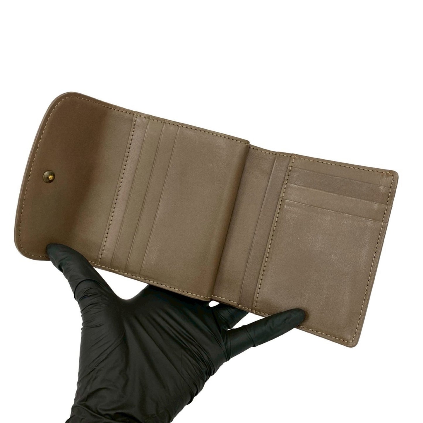 BURBERRY Blue Label Nova Check Shadow Horse Logo Clasp Closure Canvas and Leather Tri-Fold Wallet in Greige (39335)