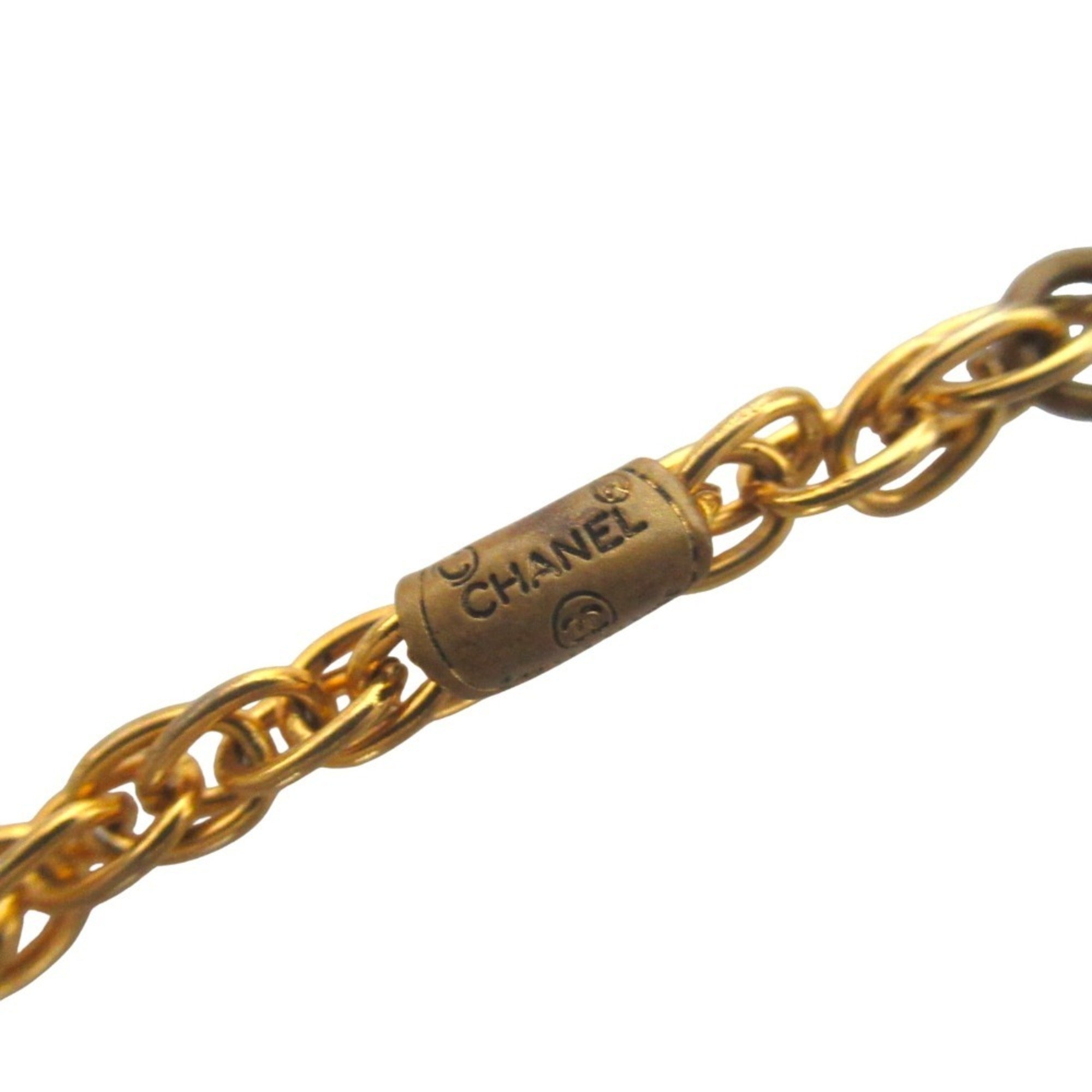 CHANEL Coco Mark Rhinestone Chain Necklace, GP Gold Color, Women's — Like New