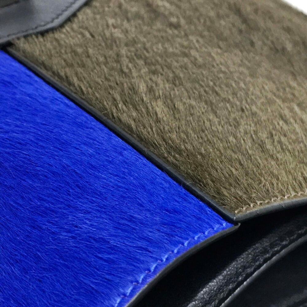 CELINE Celine Bag Metal fittings Diamond clutch Shoulder bag Clutch Suede Leather Pony Women's Gray x Black — Like New