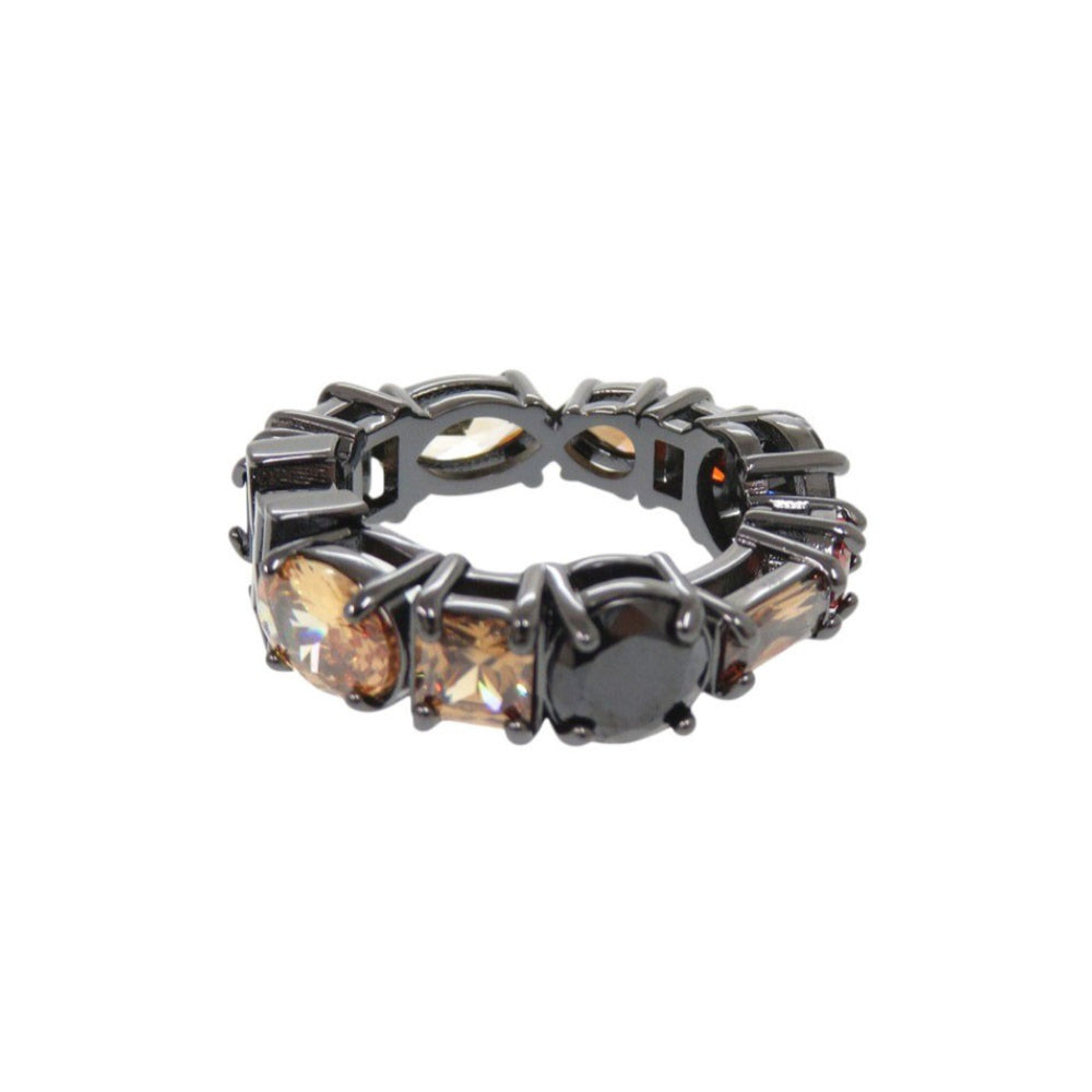 Like new Louis Vuitton M1202L metal ring with colored stones and black accents, model LV 1243 — Like New