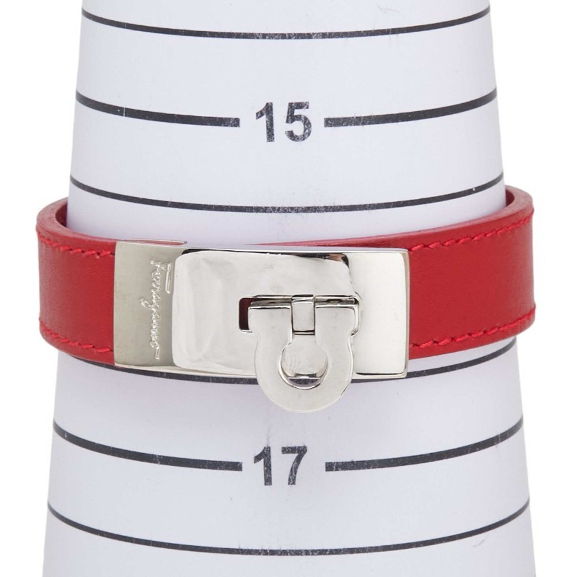 Salvatore Ferragamo Gancini Bracelet in Red, Silver, Leather and Metal for Women