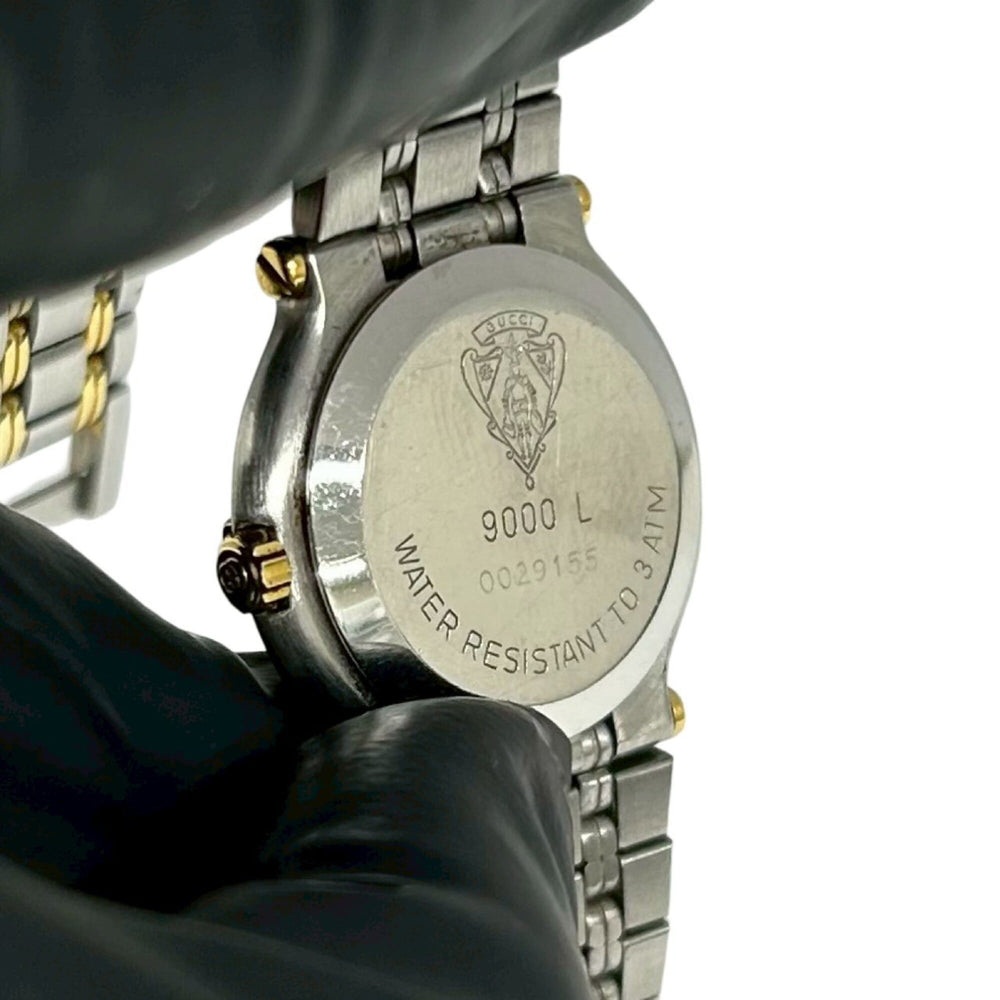 GUCCI 9000L Logo Engraved Stainless Steel Quartz Wristwatch, Silver, 26018 — Good