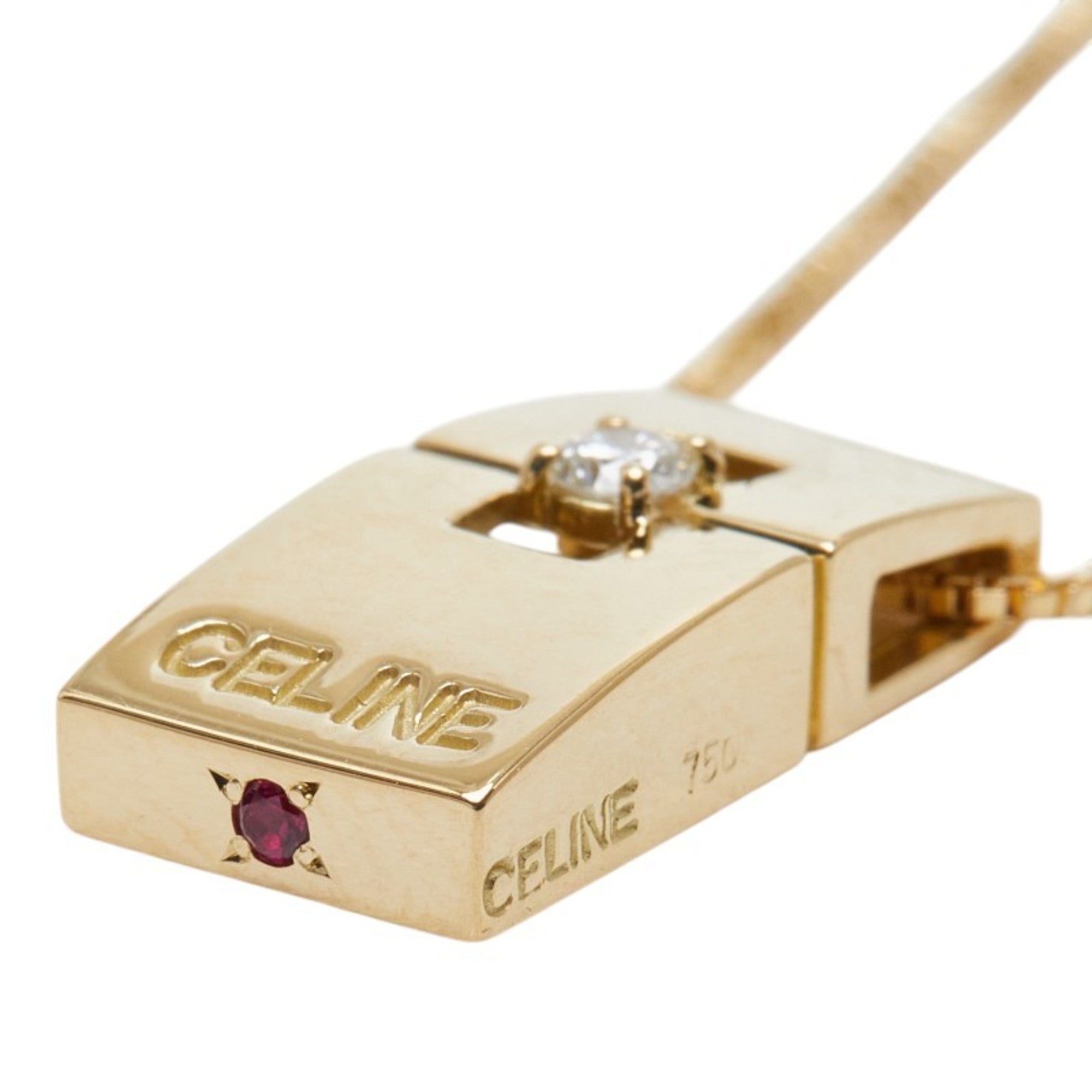 Celine 18K Yellow Gold Pendant Necklace with 0.05ct Diamond and 0.02ct Ruby for Women — Like New