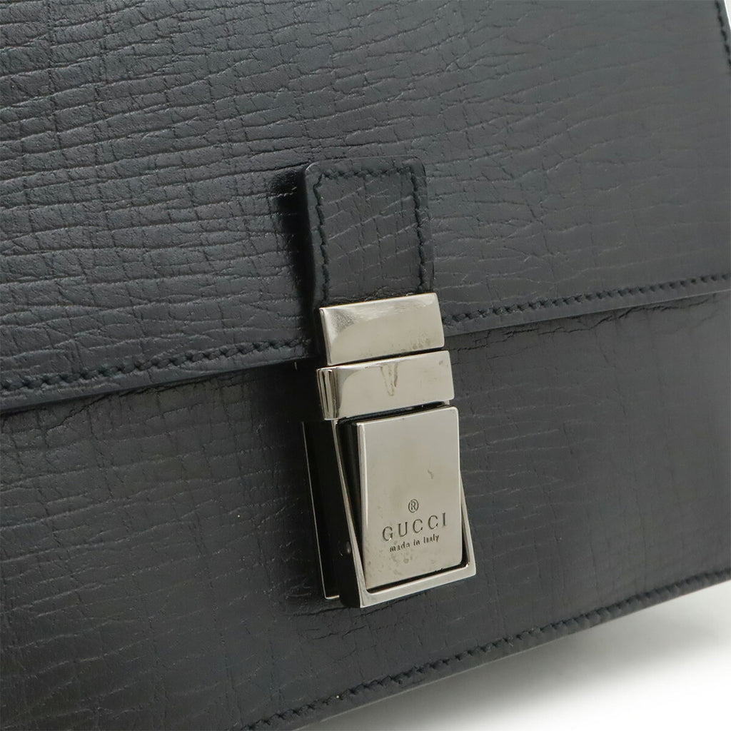 GUCCI Gucci Second Bag Clutch Embossed Leather Black 114686
