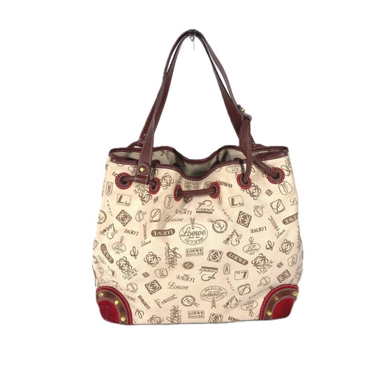 LOEWE 160th Anniversary Logo Anagram Drawstring Bag Shoulder Canvas Leather Women's Beige