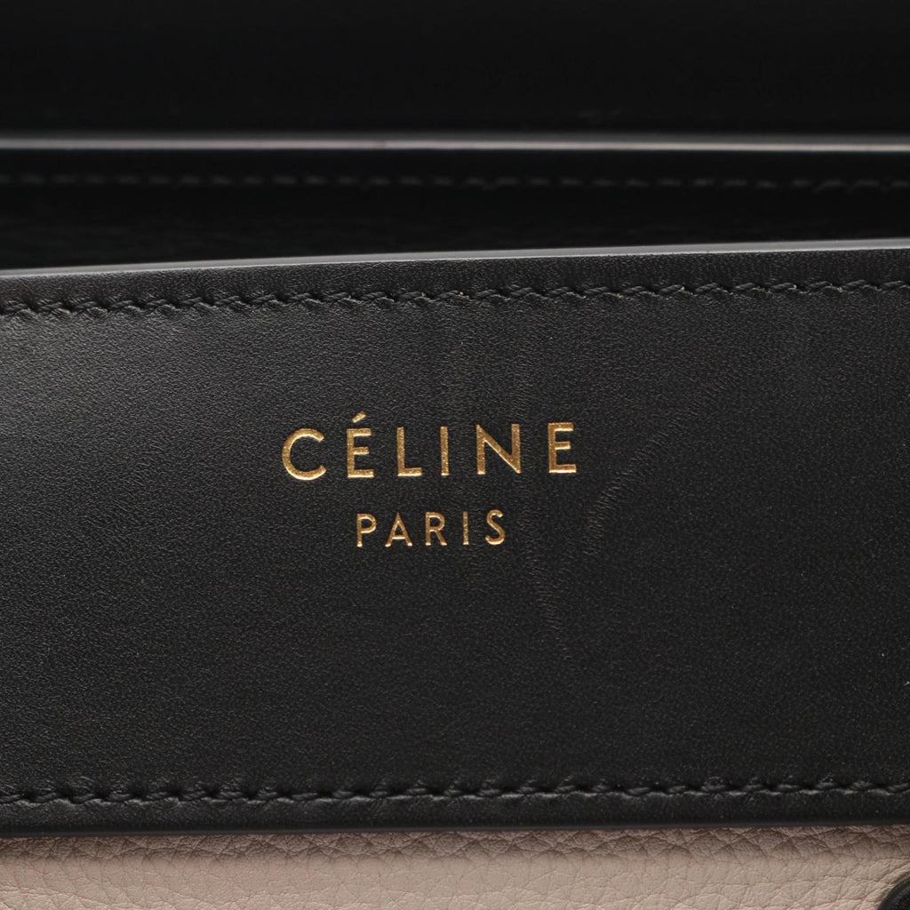 Celine Luggage Micro Shopper Handbag, Leather, Women's, Black, Ivory, Yellow