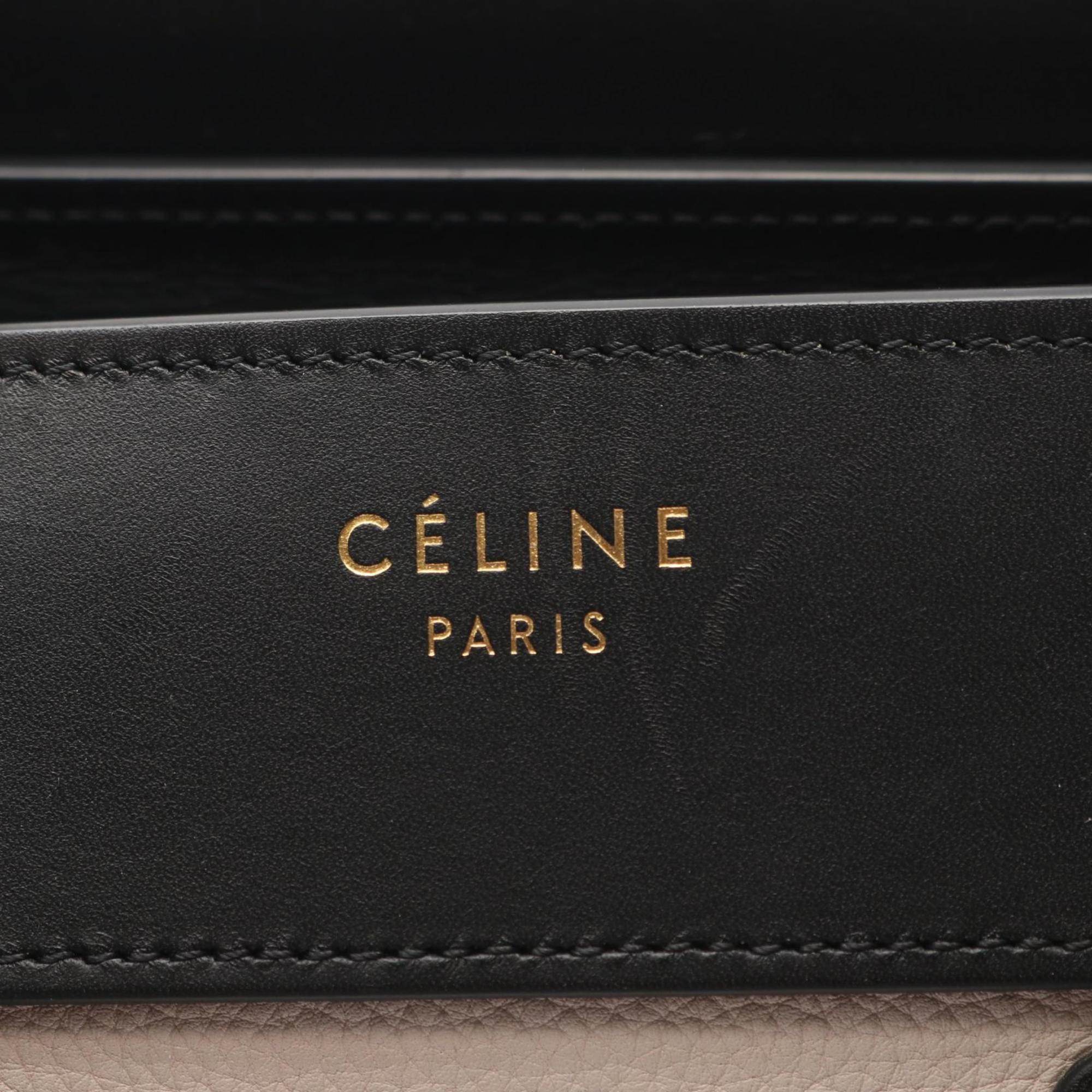 Celine Luggage Micro Shopper Handbag, Leather, Women's, Black, Ivory, Yellow