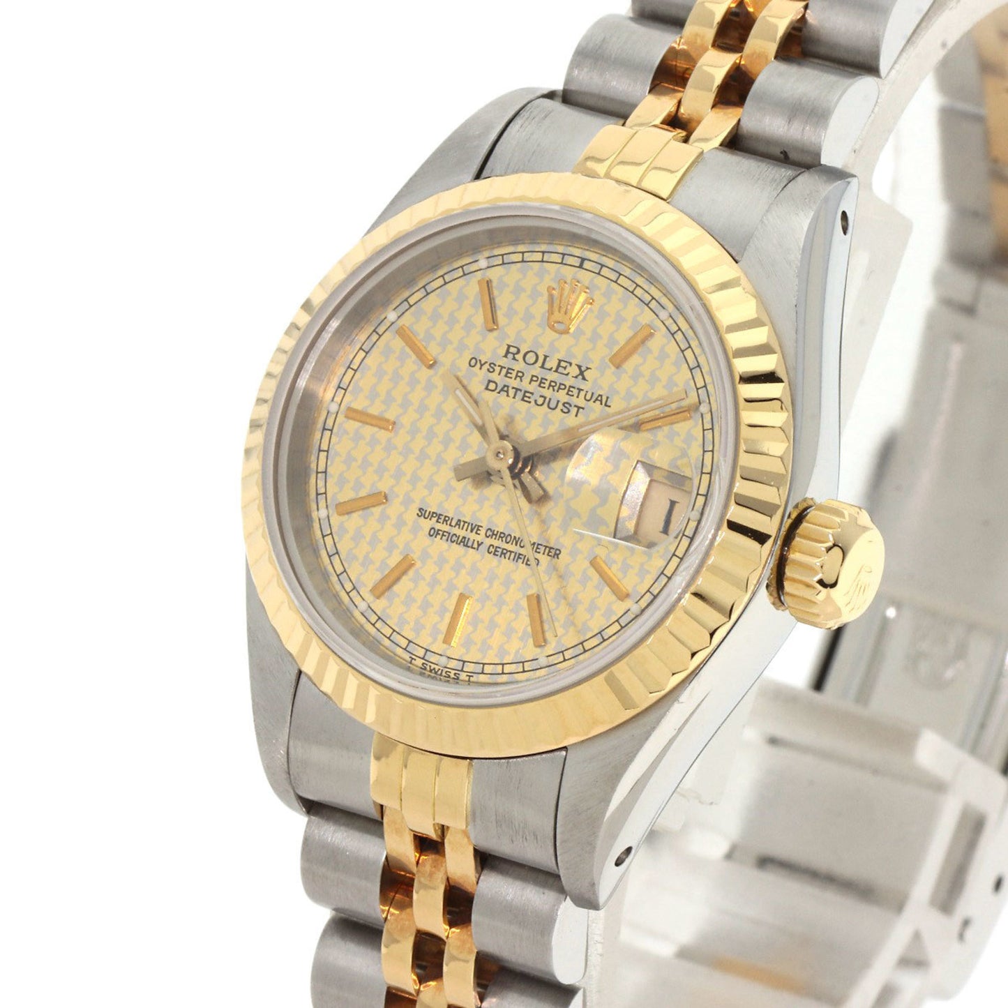 Rolex 69173 Datejust Houndstooth Watch Stainless Steel SSx18KYG Ladies ROLEX