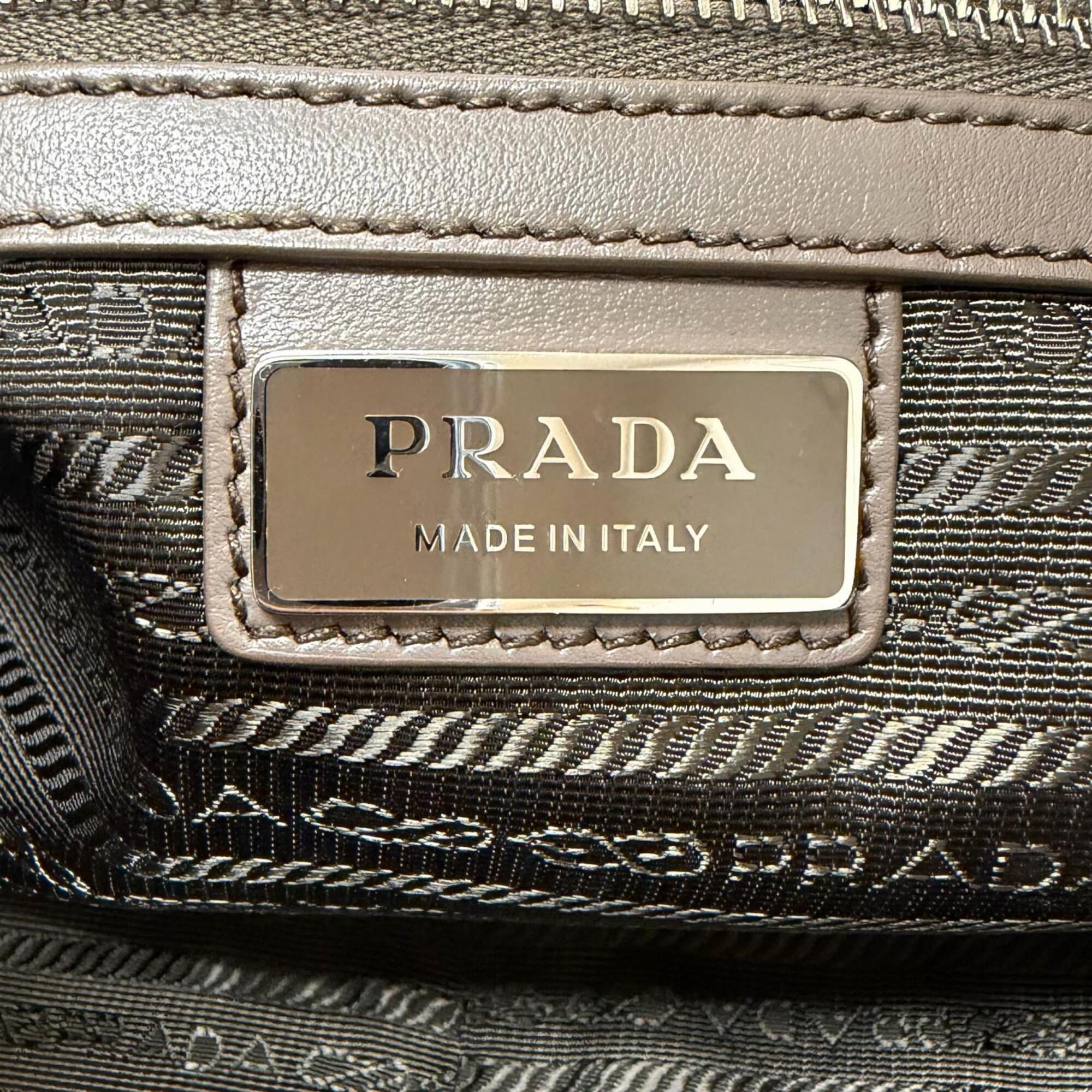 PRADA 2VH182 Vitello Daino Leather Triangle Logo Crossbody Shoulder Bag, Greige, Made in Italy, Men's — Like New