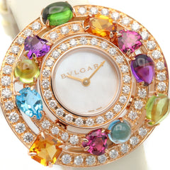 Bulgari BVLGARI Astrale Cerchi Diamond & Colored Stone Watch, 18K Pink Gold (PG), Diamond, Leather Strap, Women's, White, White Shell, AEP36G — Very Good