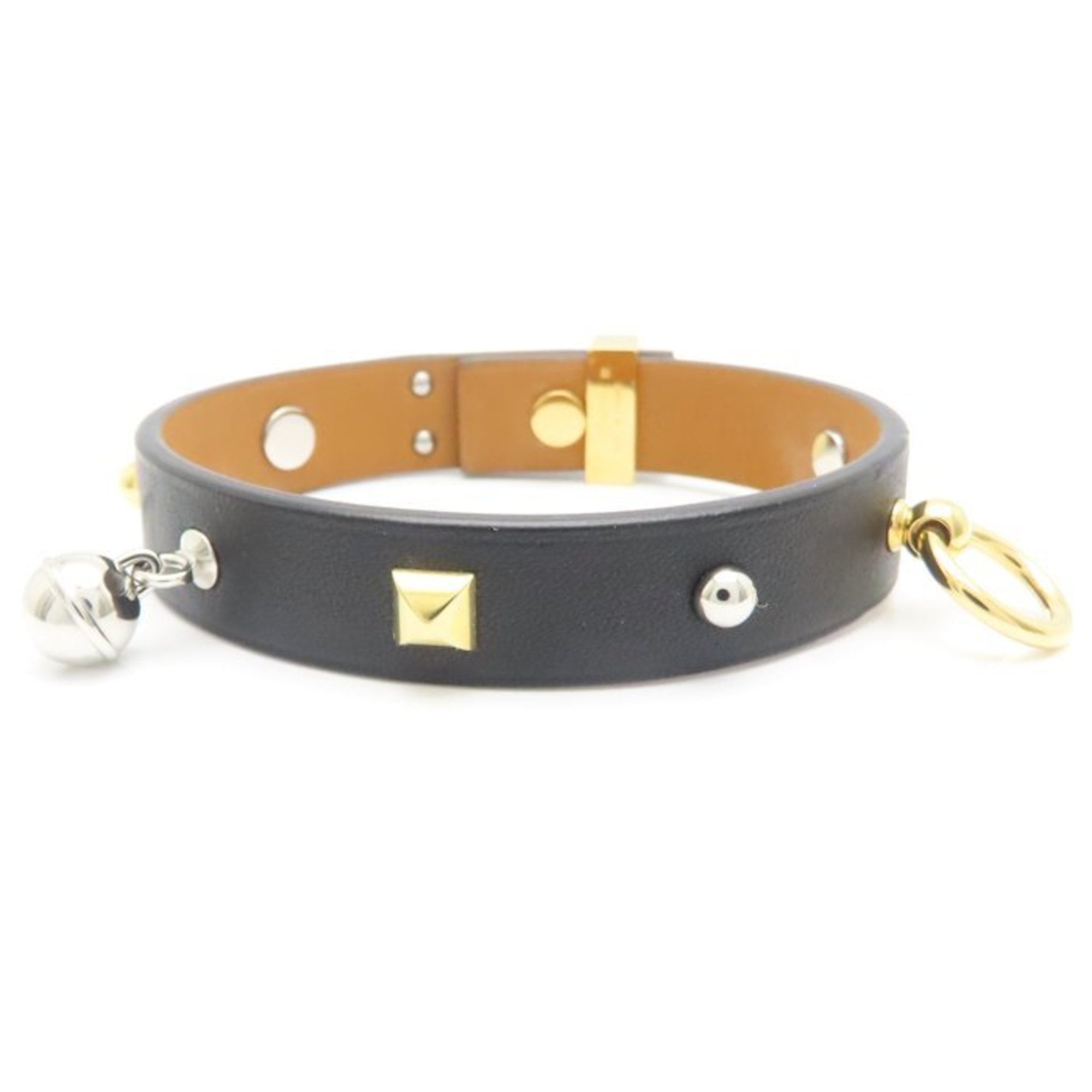 HERMES Mini Dog Square Crew Bracelet in Leather and Brass, Women's, 294928
