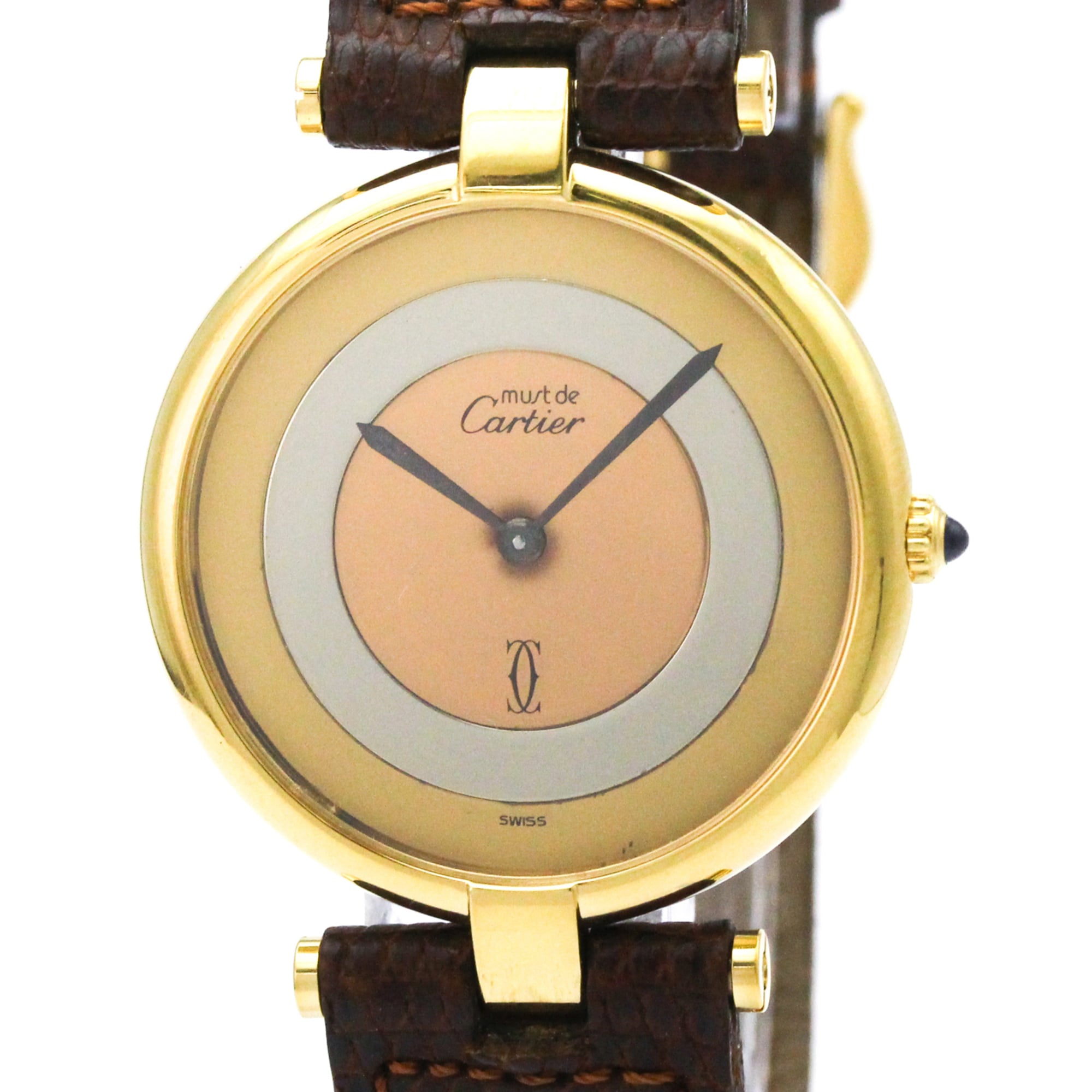 CARTIER Must Vendome Gold Plated Leather Quartz Unisex Watch — Good