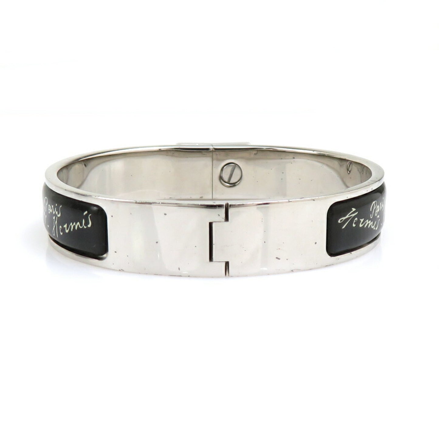 Hermes HERMES Bangle Bracelet Click Clack Metal Enamel Silver Black Women's e60349a