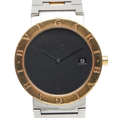 BVLGARI Men's Watch BB33SGD Quartz Black Dial Stainless Steel Yellow Gold Two-Tone — Good