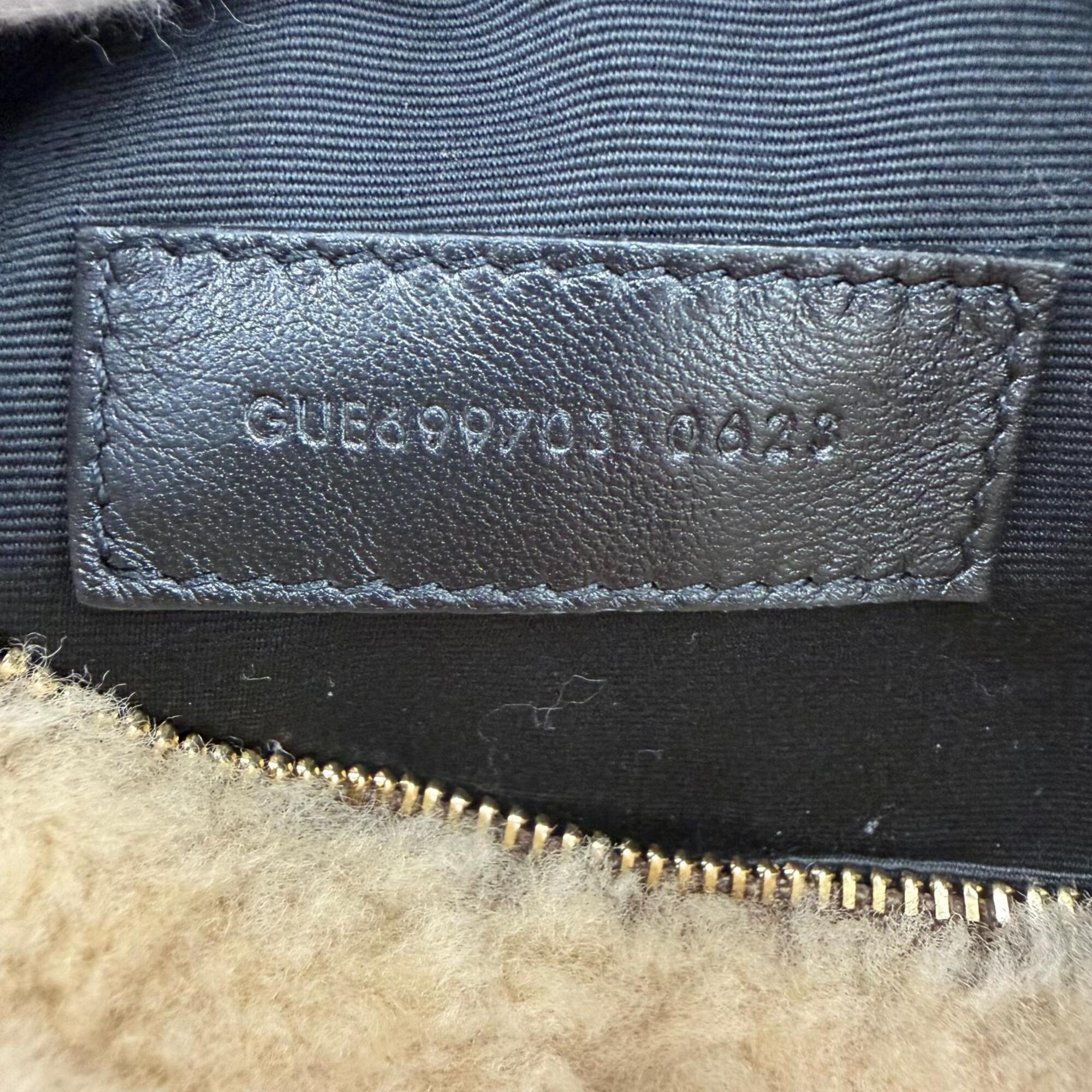 Yves Saint Laurent SAINT LAURENT PARIS 699703 Sade Mini Tube Bag, Shearling Chain Shoulder Handbag, Beige/Brown, Made in Italy, Women's — Like New