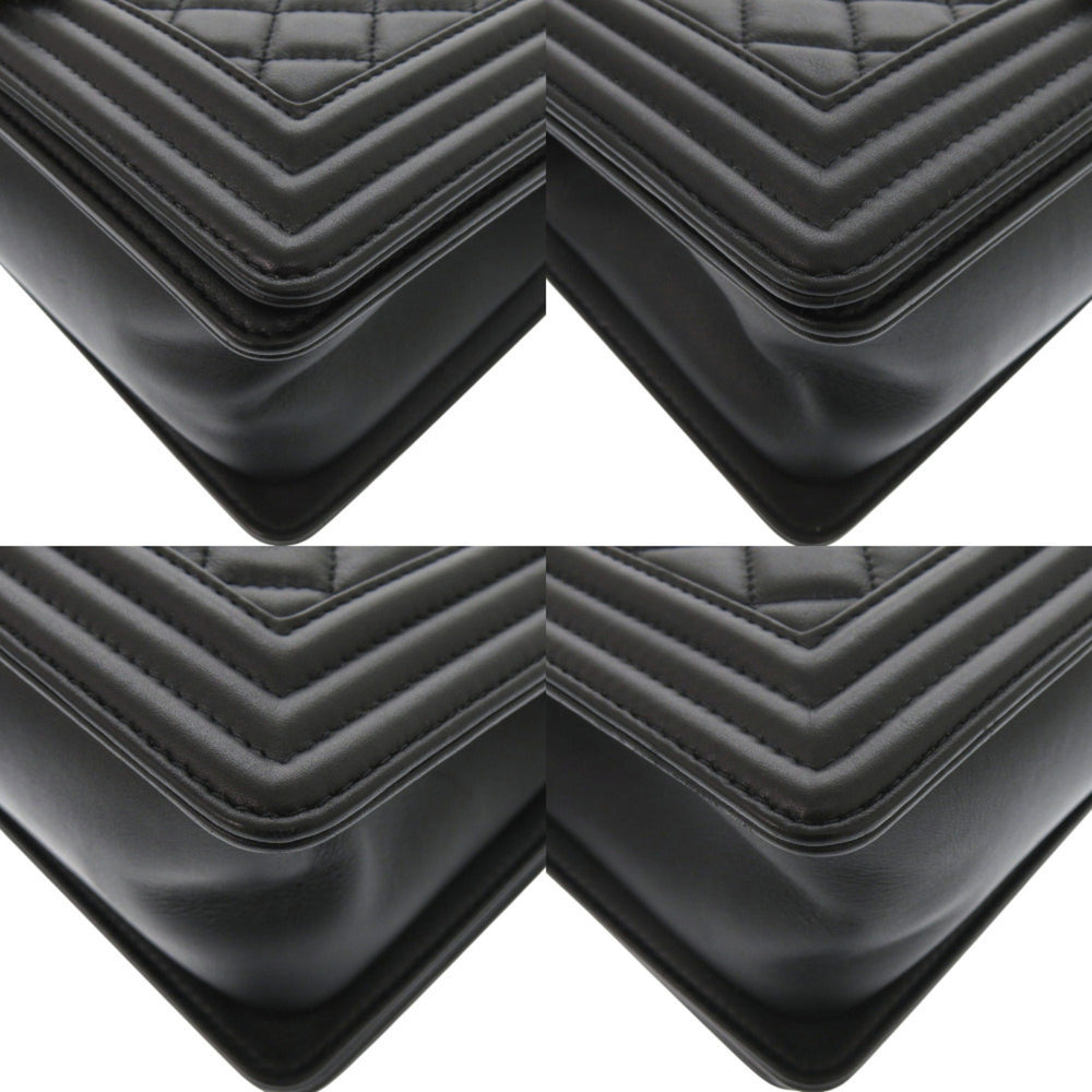 Chanel Boy 25 Coco Mark Lambskin Black Random Plate Shoulder Bag 0269CHANEL — Like New