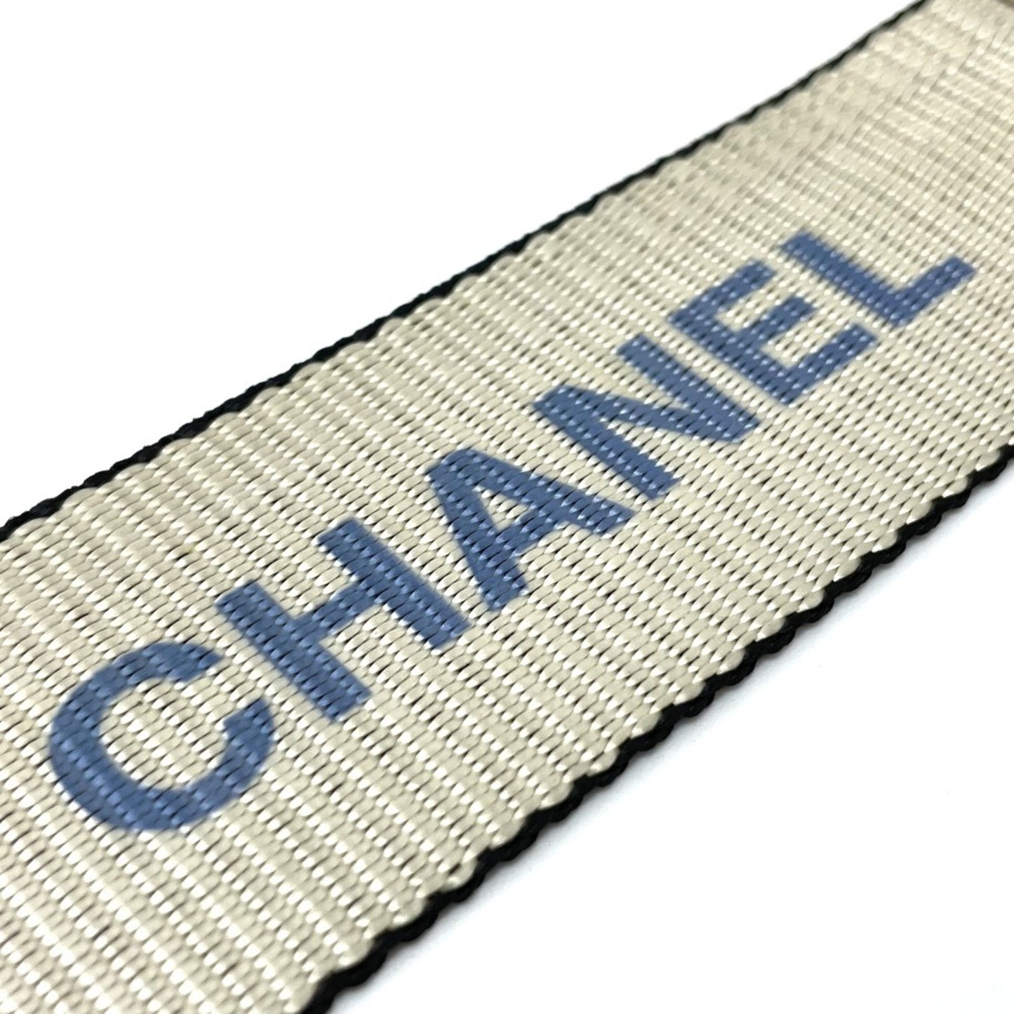 CHANEL Logo 99s Vintage Nylon Bracelet for Women, Silver and Blue