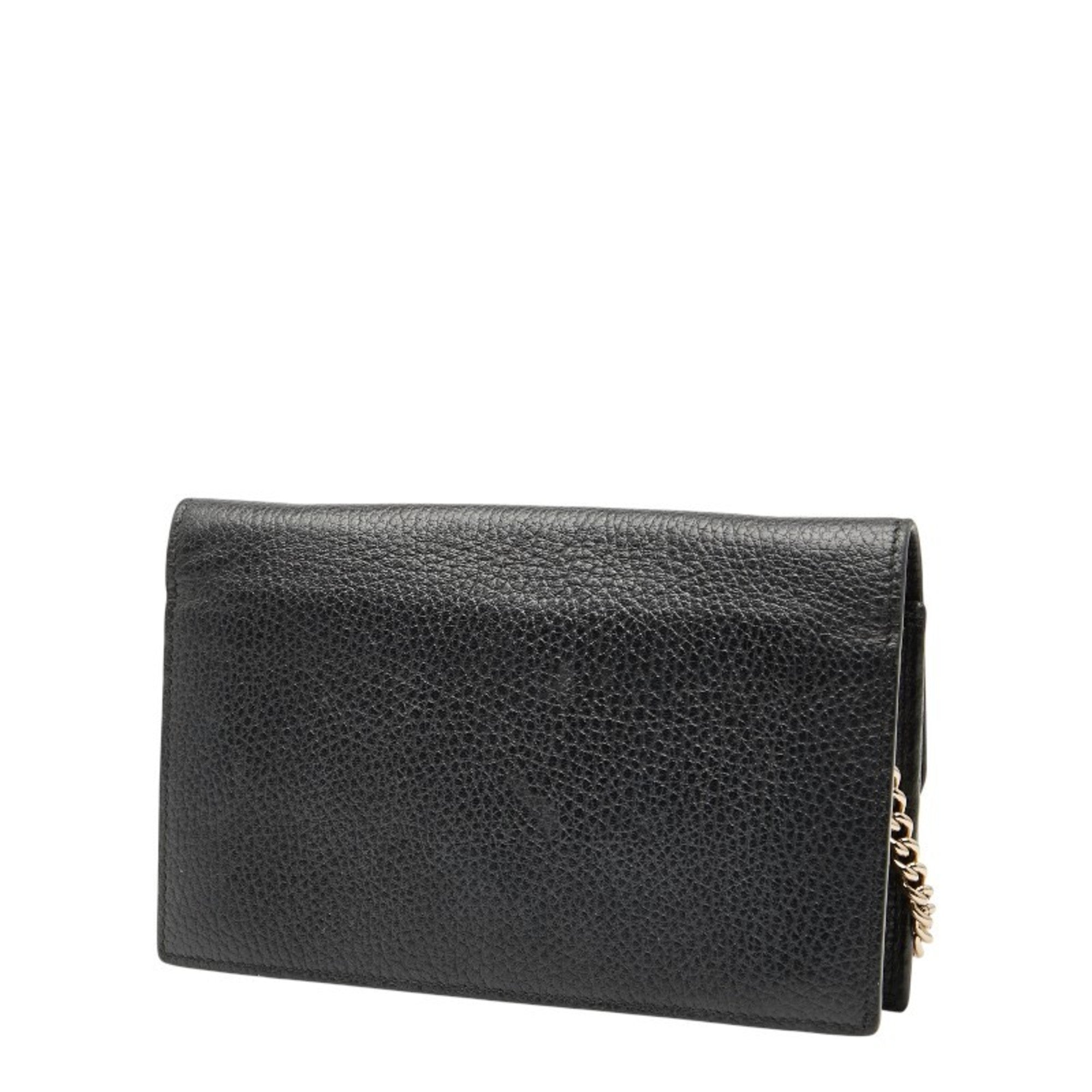 Gucci Interlocking G Long Wallet Chain Bag 510314 Black Gold Leather Women's GUCCI