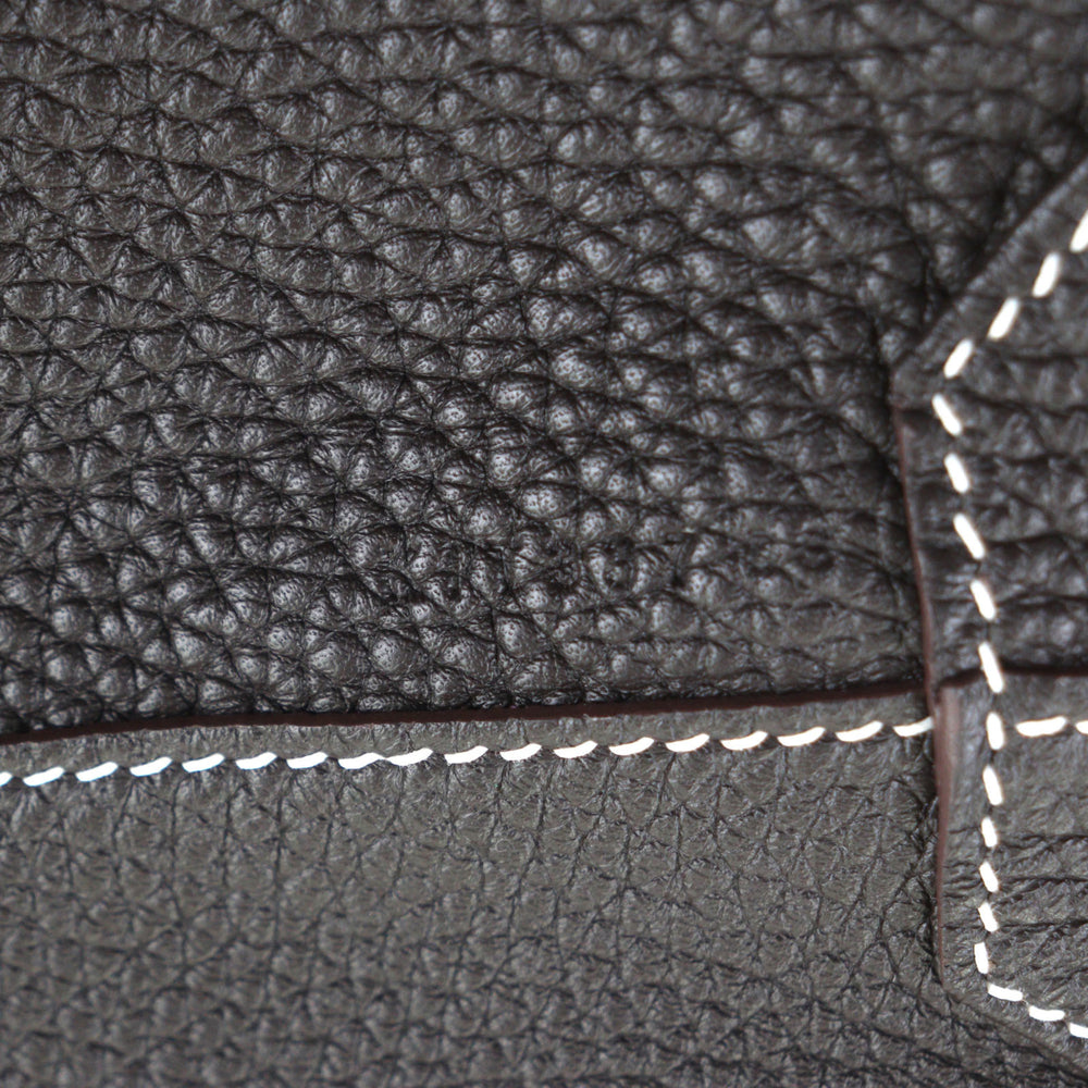 HERMES Double Sens 45 Tote Bag, Taurillon Clemence Leather, Etoupe/Ebene, K Stamp, with Dust Made in France, Men's — Like New
