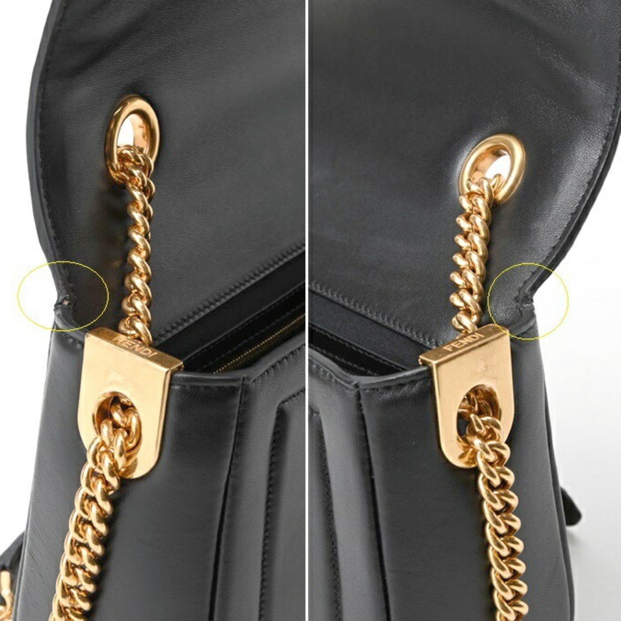 FENDI Baguette Chain Shoulder 8BR783 Leather Black S-157022