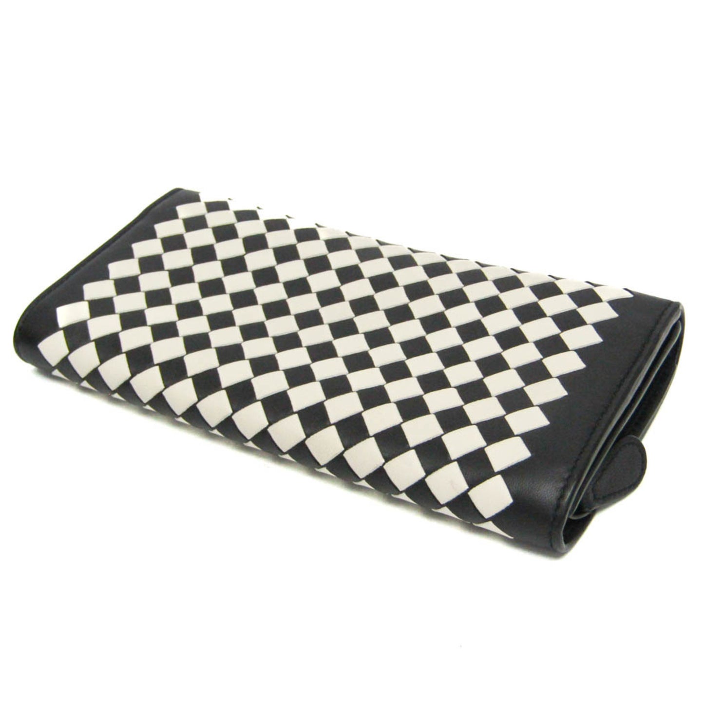 Bottega Veneta Intrecciato Men,Women Leather Long Wallet (bi-fold) Black,White