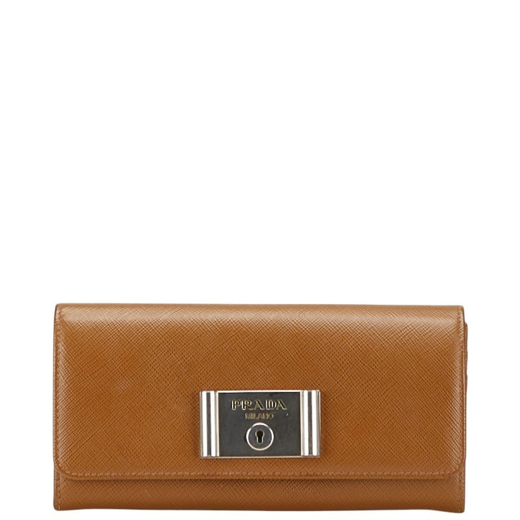 Prada Women's Long Wallet 1MH037 Brown Saffiano Leather