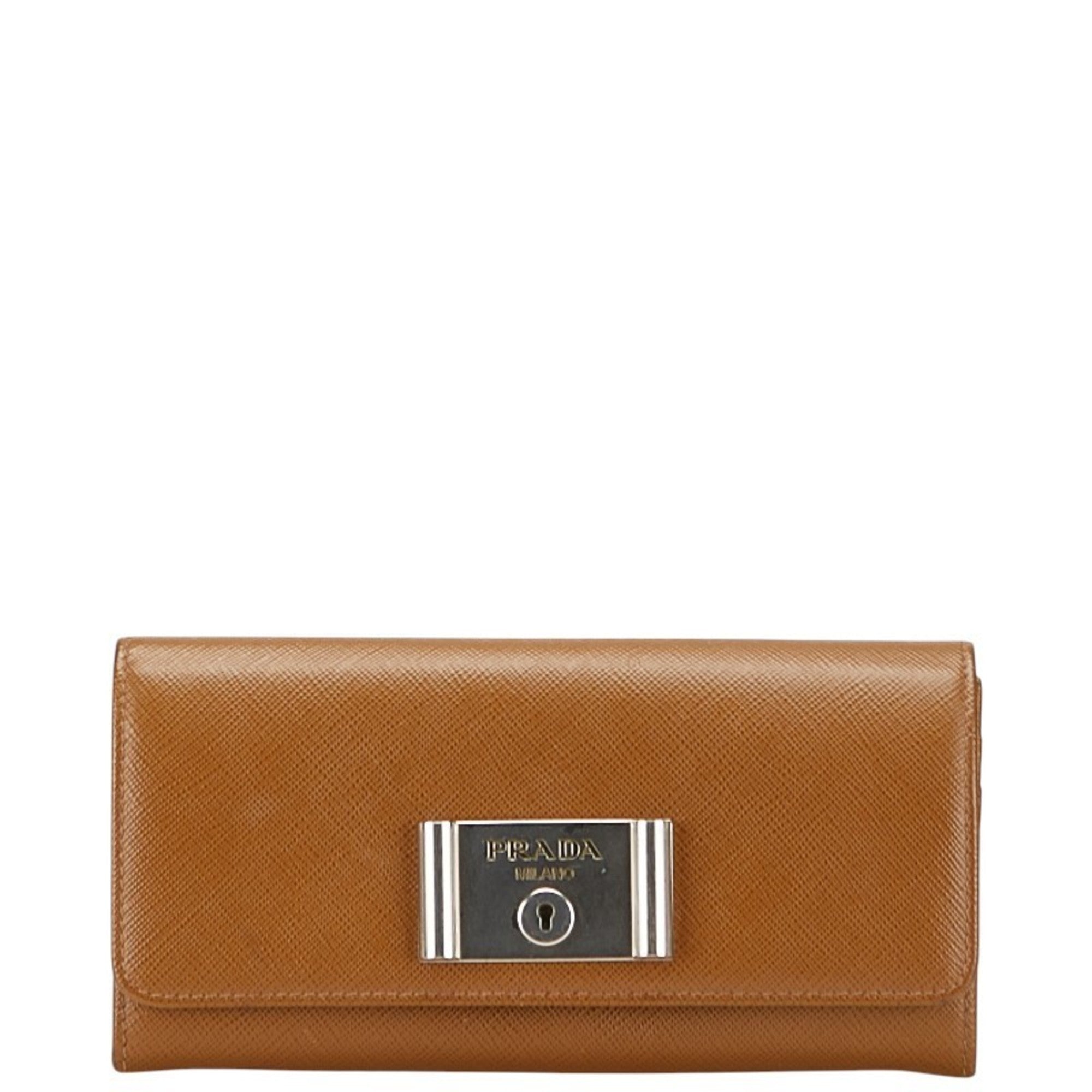 Prada Women's Long Wallet 1MH037 Brown Saffiano Leather
