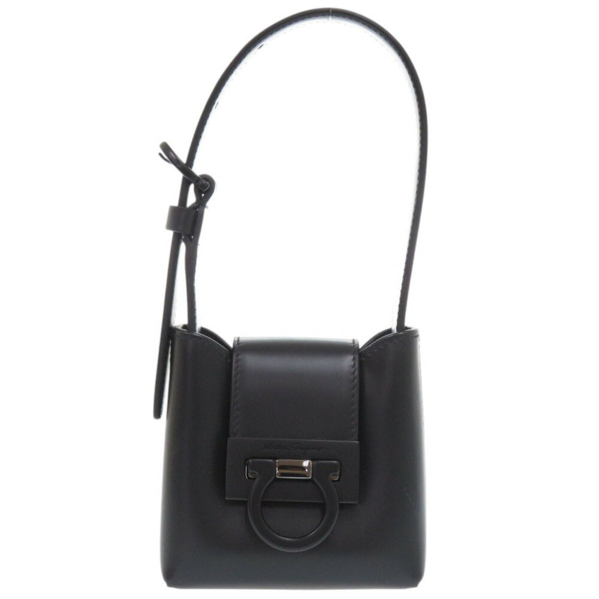Like new Salvatore Ferragamo Gancini Trifoglio leather black handbag, model 0903 — Like New