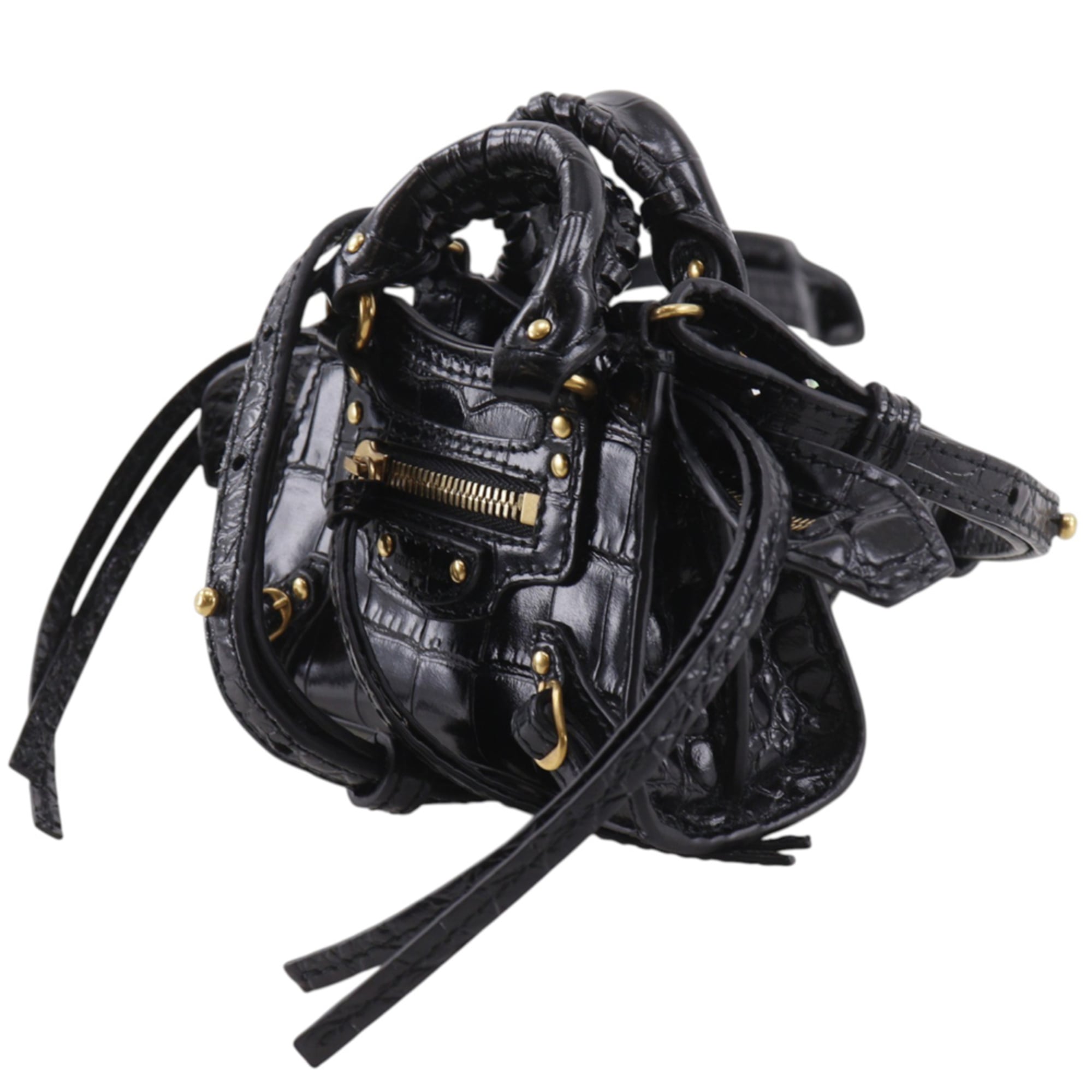 Balenciaga Neo Classic Nano Shoulder Bag/Pochette, 2-Way, Embossed Leather, Black, Double-Way, Women's — Like New
