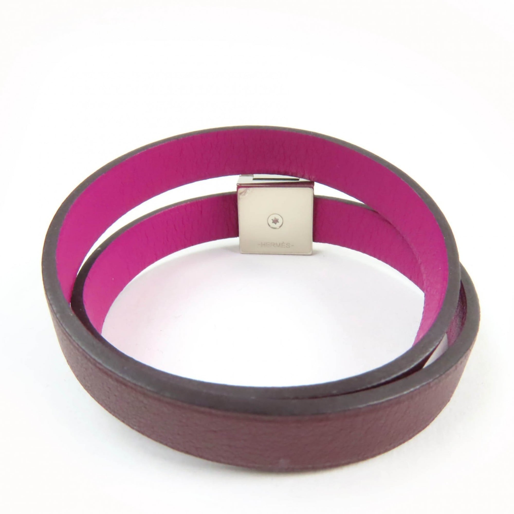 HERMES Medor Infinie Double Tour Bracelet, Leather with Silver Hardware, Purple, T3, A Stamp, Made in France, Women's — Like New