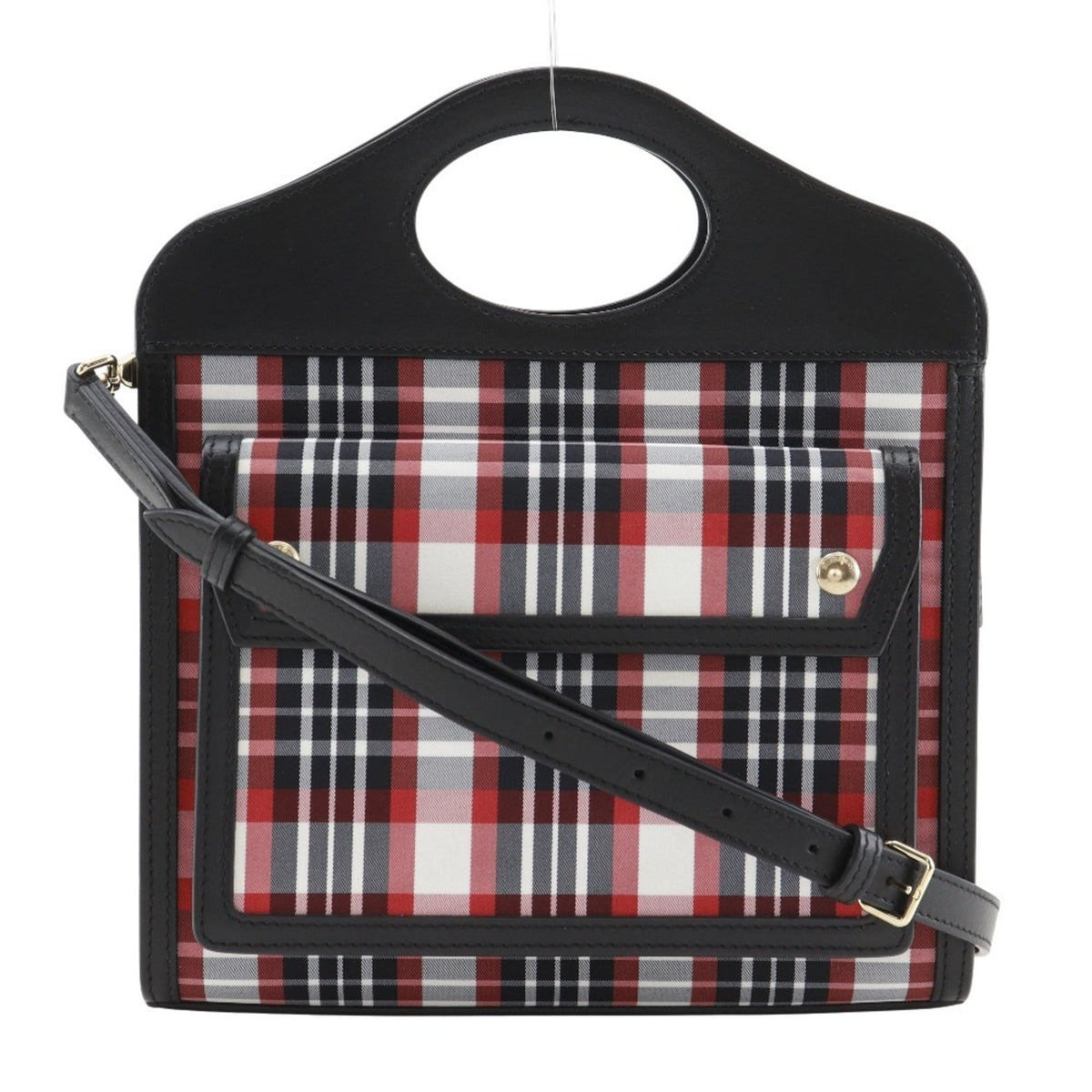 Burberry Mini Pocket Bag, 2-Way Shoulder Check Pattern, 8035841, Calfskin and Nylon, Black/Red, Women's — Like New