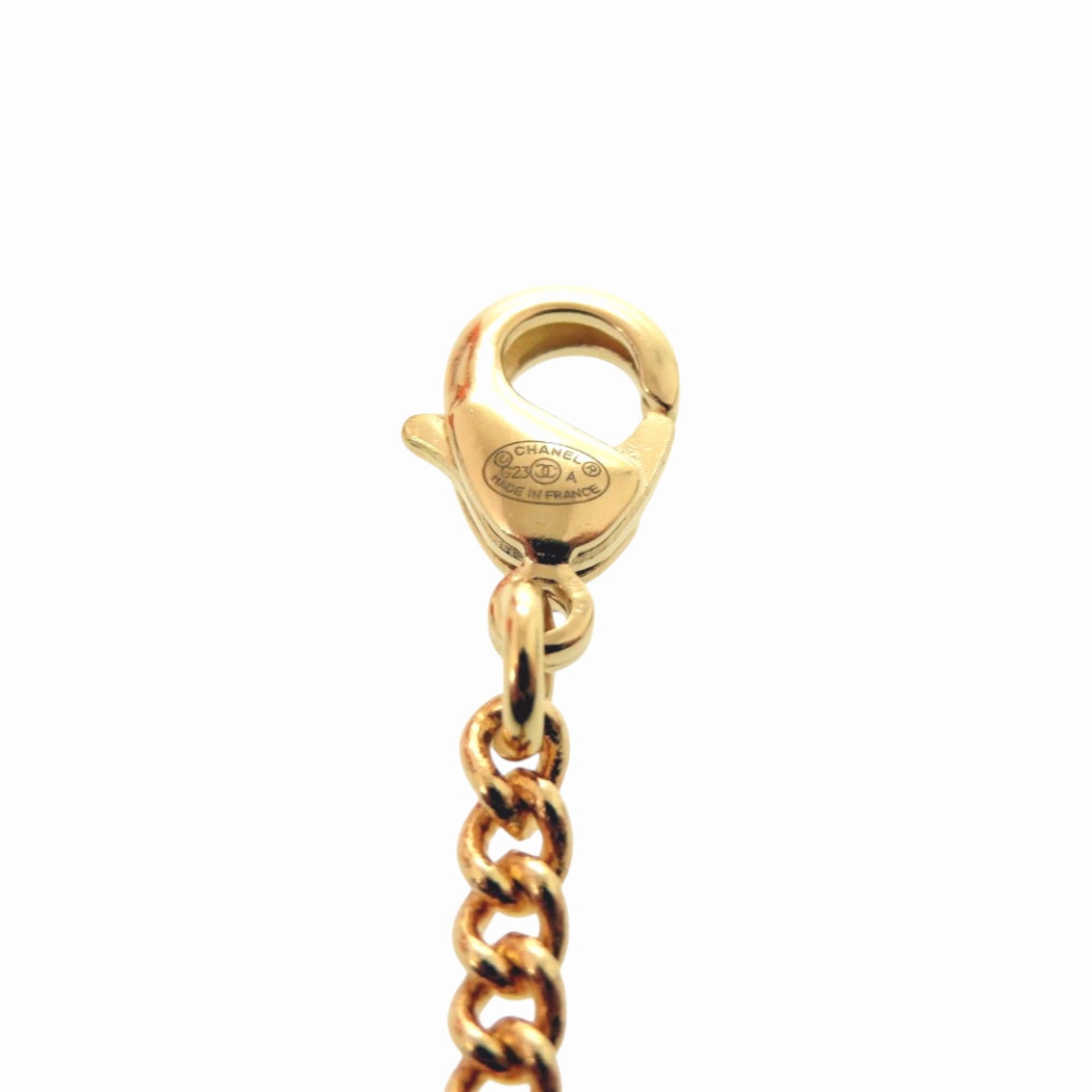 Chanel Coco Mark African Continent Motif Metal Faux Pearl Rhinestone Gold Necklace 0357CHANEL — Like New