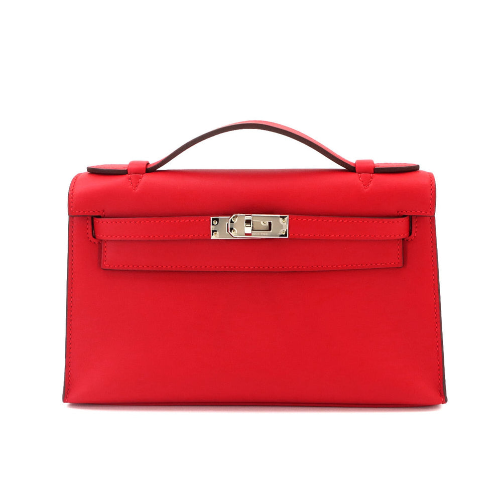 Hermes Pochette Kelly Swift Rouge Ladue Handbag, K stamp, Silver hardware — New - Store Return