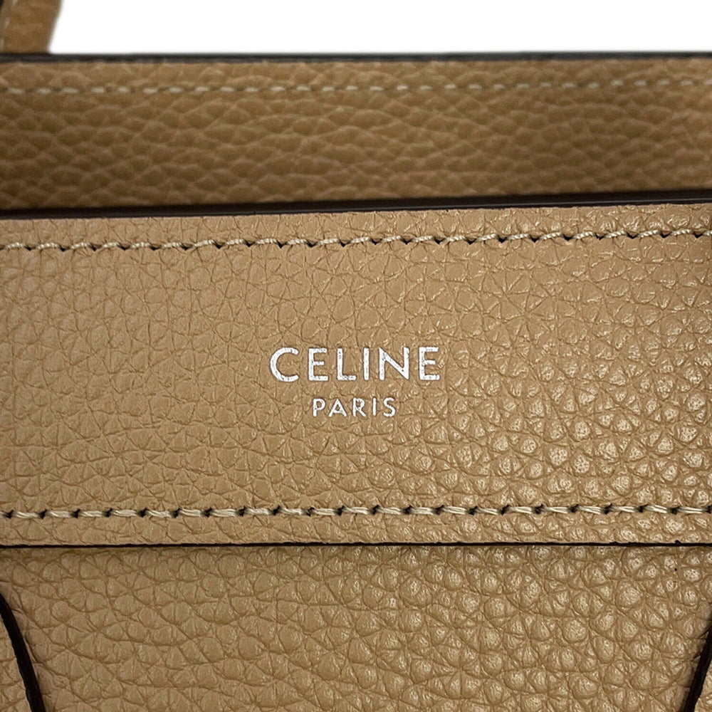 Celine handbag, Luggage Nano Shopper, leather, 189243, CELINE 2-way, beige — Like New