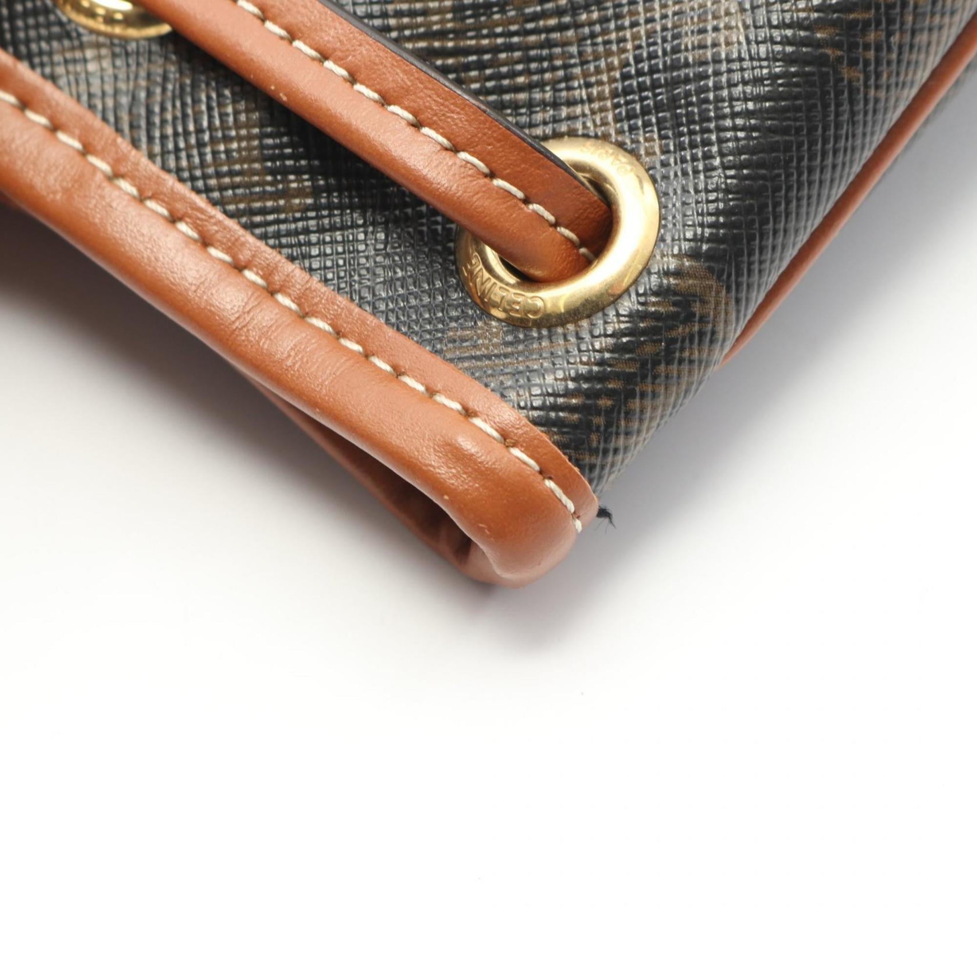 Celine Mini Folco Backpack Triomphe, Coated Canvas and Leather, Women's, Black Brown, 197662CAS.04LU