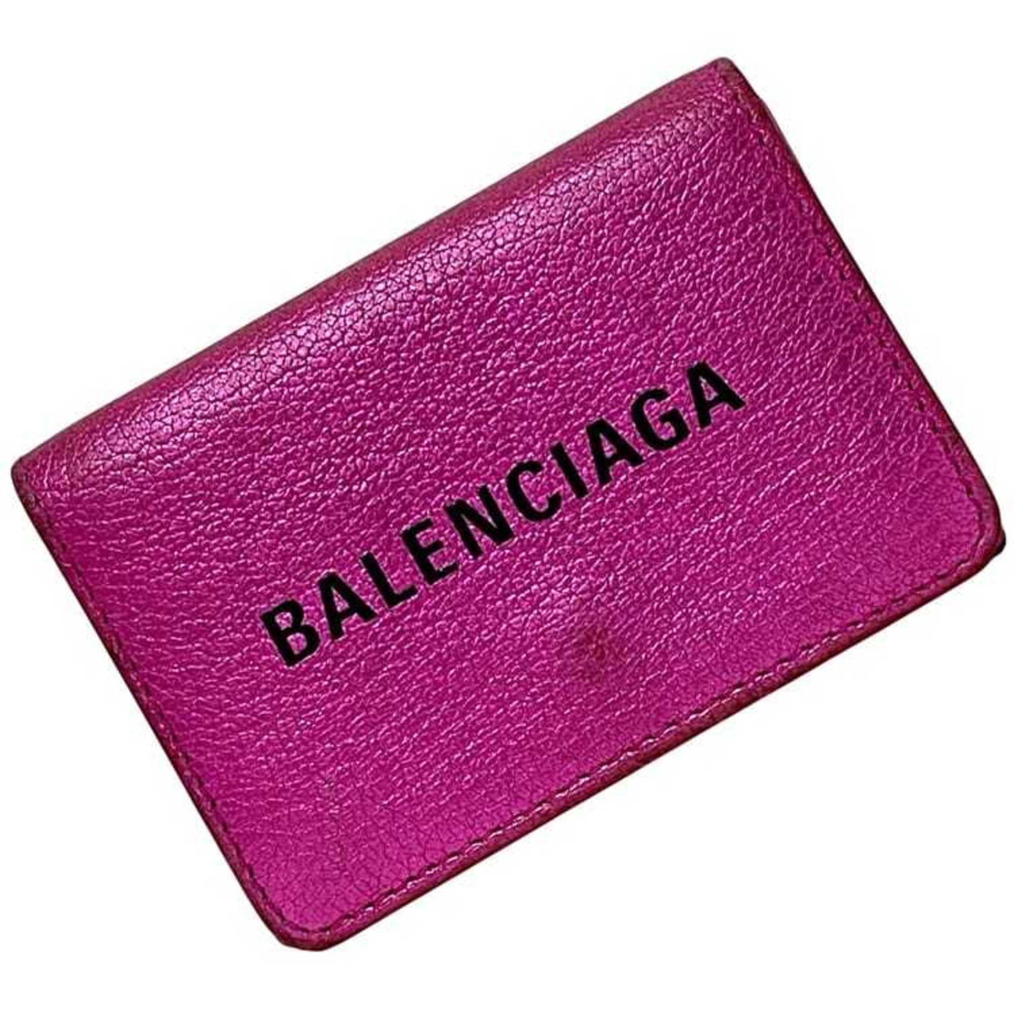Balenciaga Tri-fold Wallet ec-24584 Pink Everyday 551921 5660 X 527538 Leather BALENCIAGA Compact Mini Folding Men's Women's Metallic